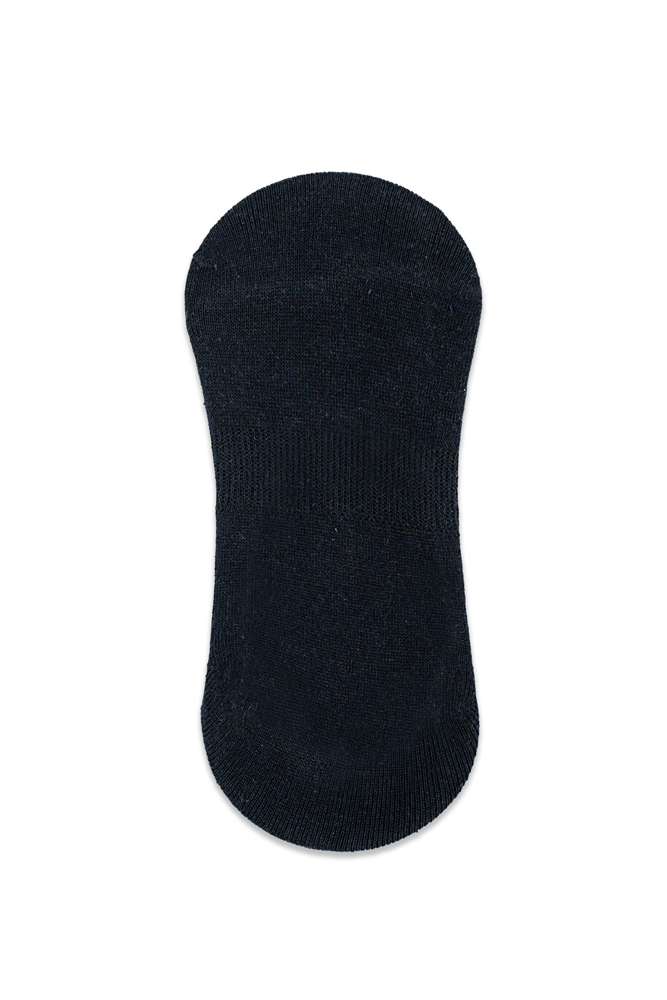 Dark no-show loafer sock, smooth knit with rounded toe