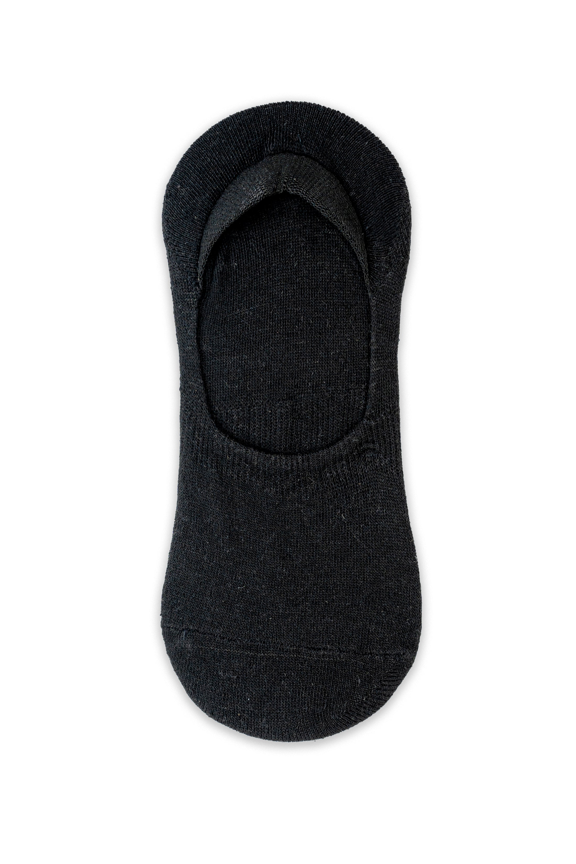Black loafer sock showing padded oval foot opening