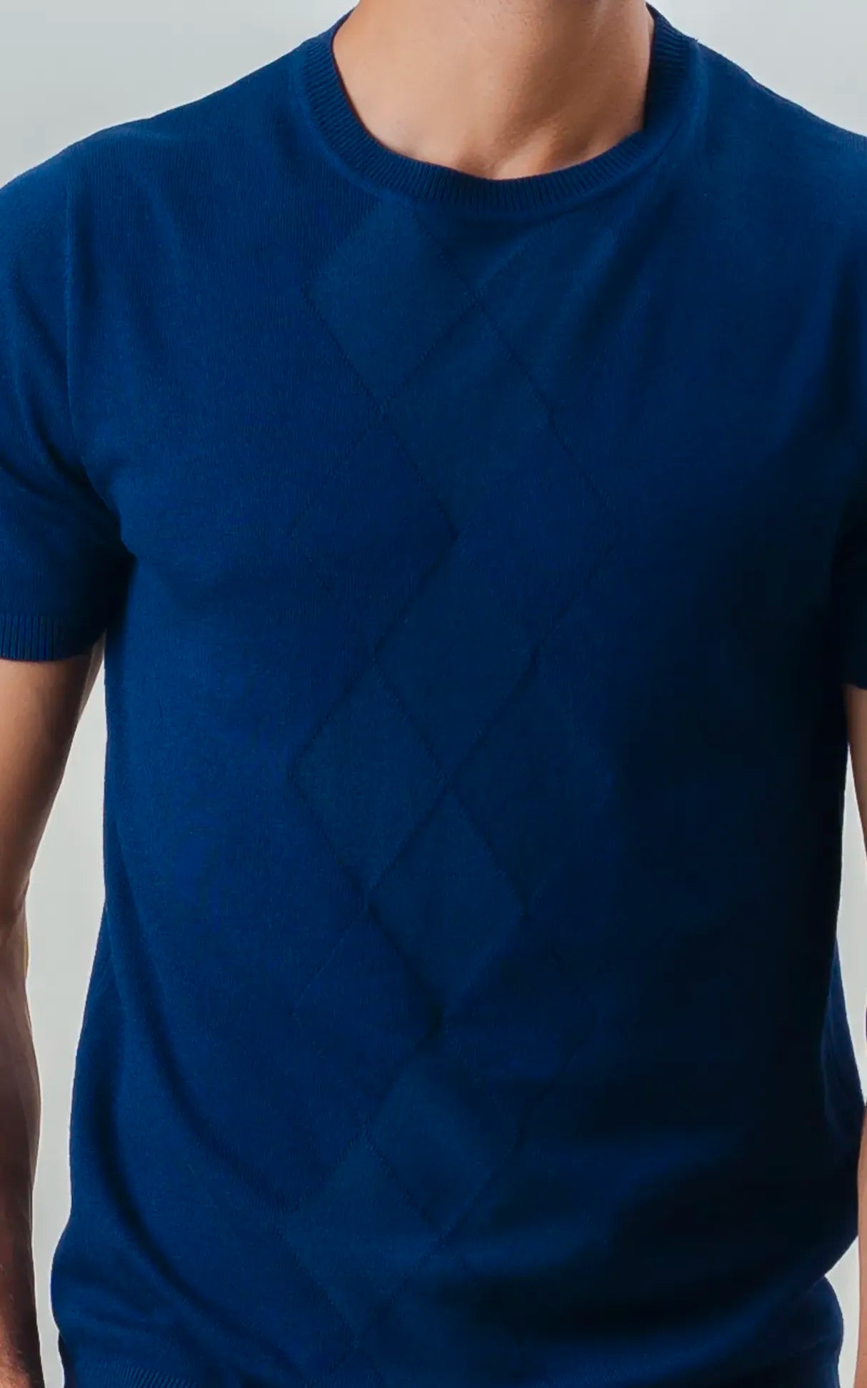 KNITTED CREW NECK T SHIRT DARK BLUE