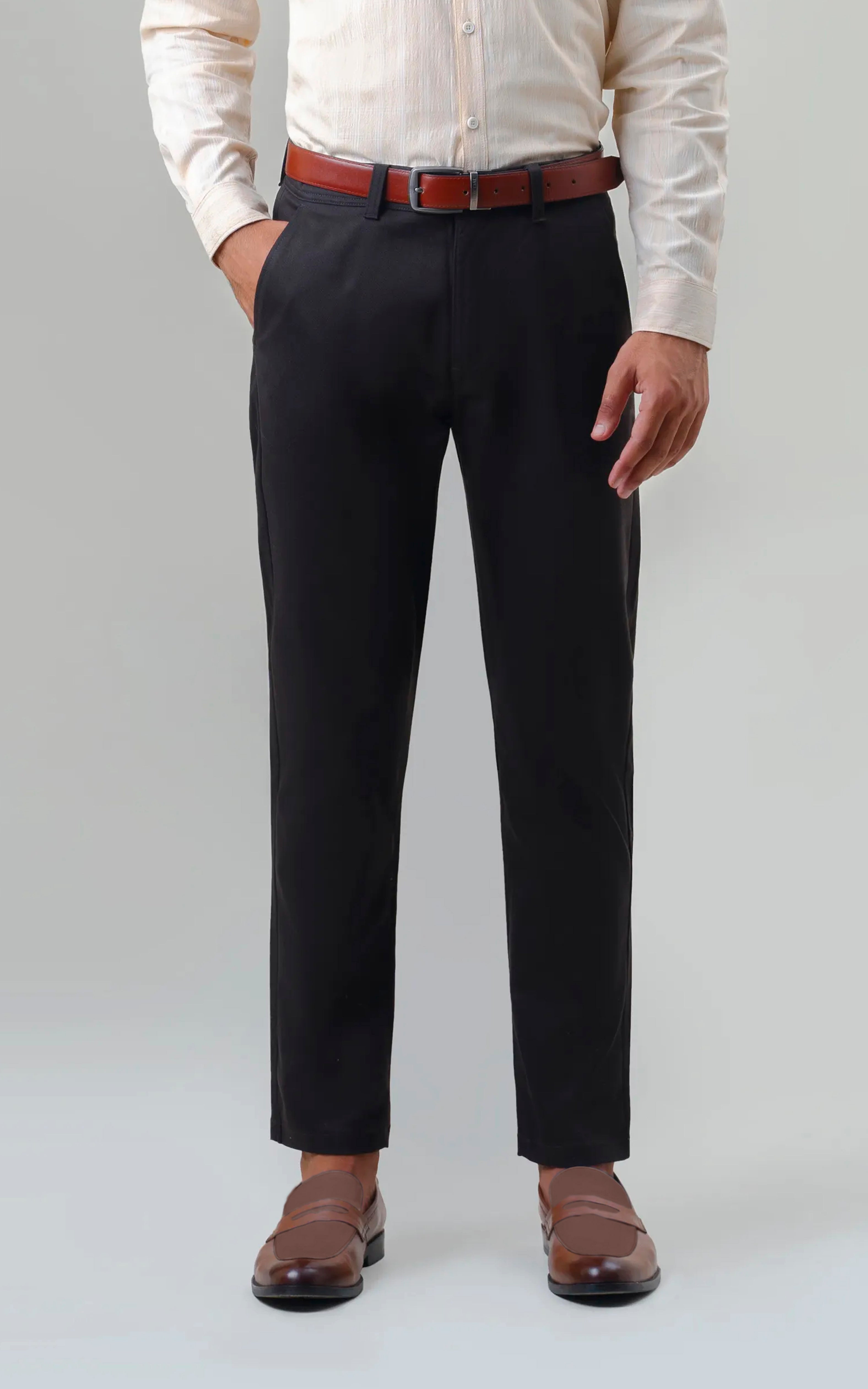 TEXTURED REGULAR FIT CASUAL PANT BROWN