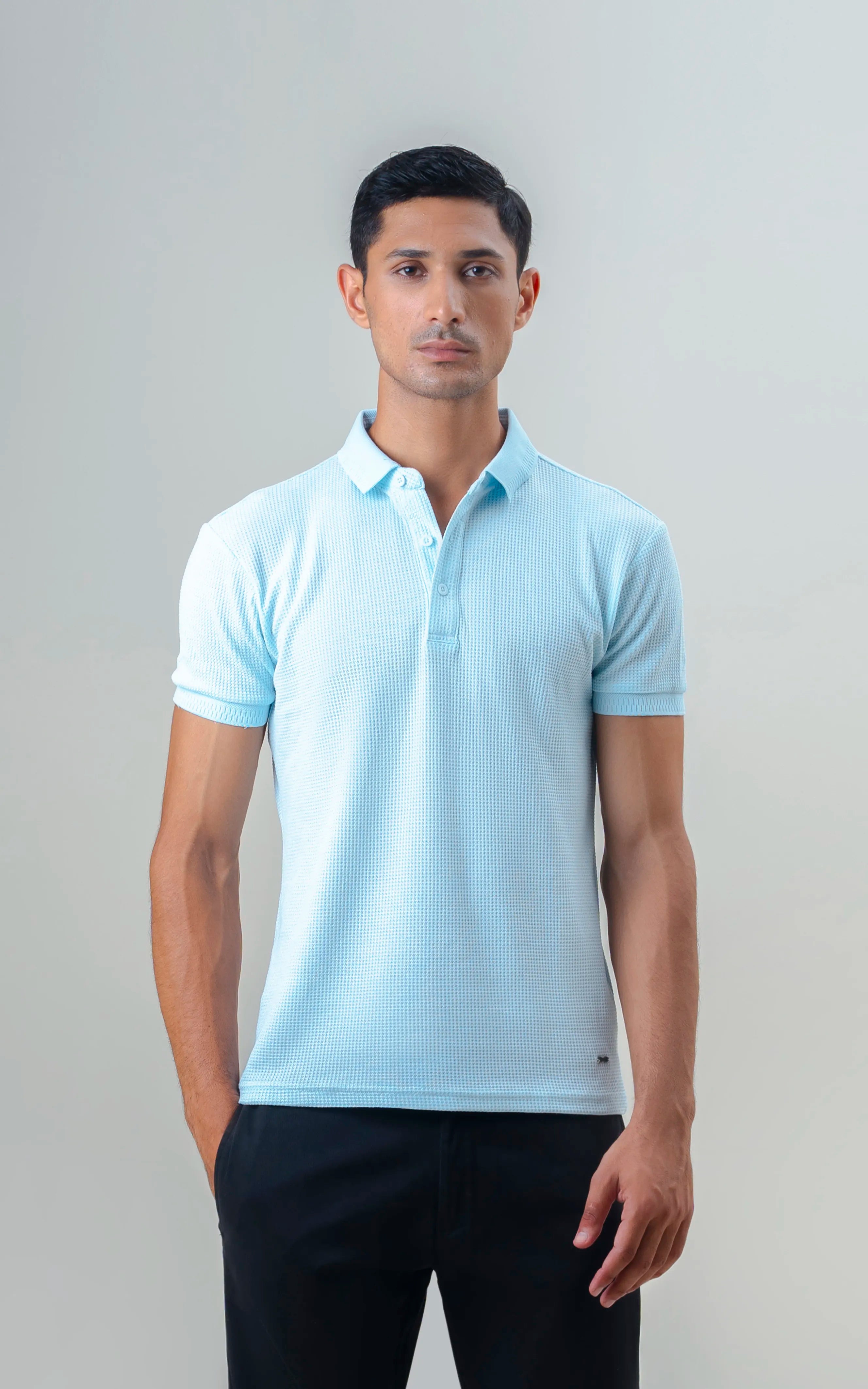 SELF JACQUARD POLO BLUE