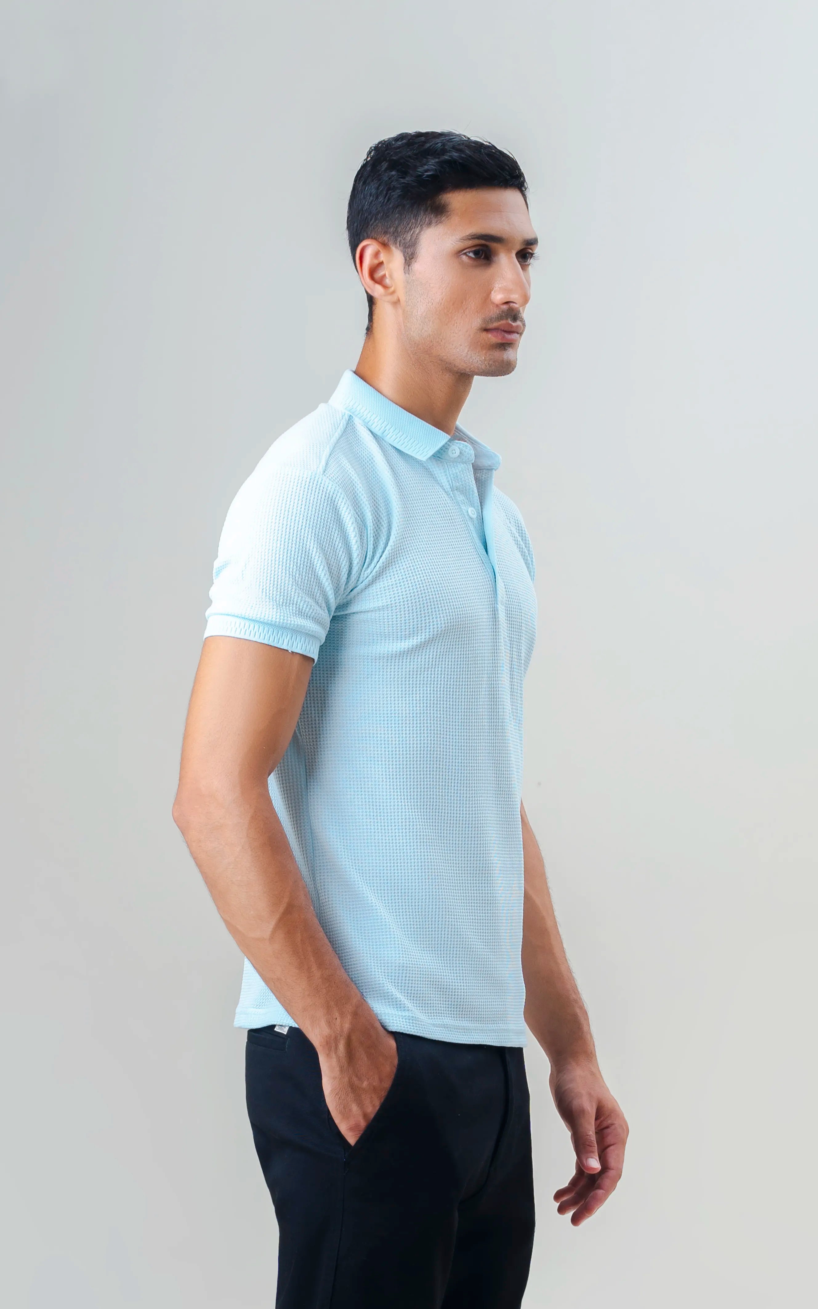 SELF JACQUARD POLO BLUE