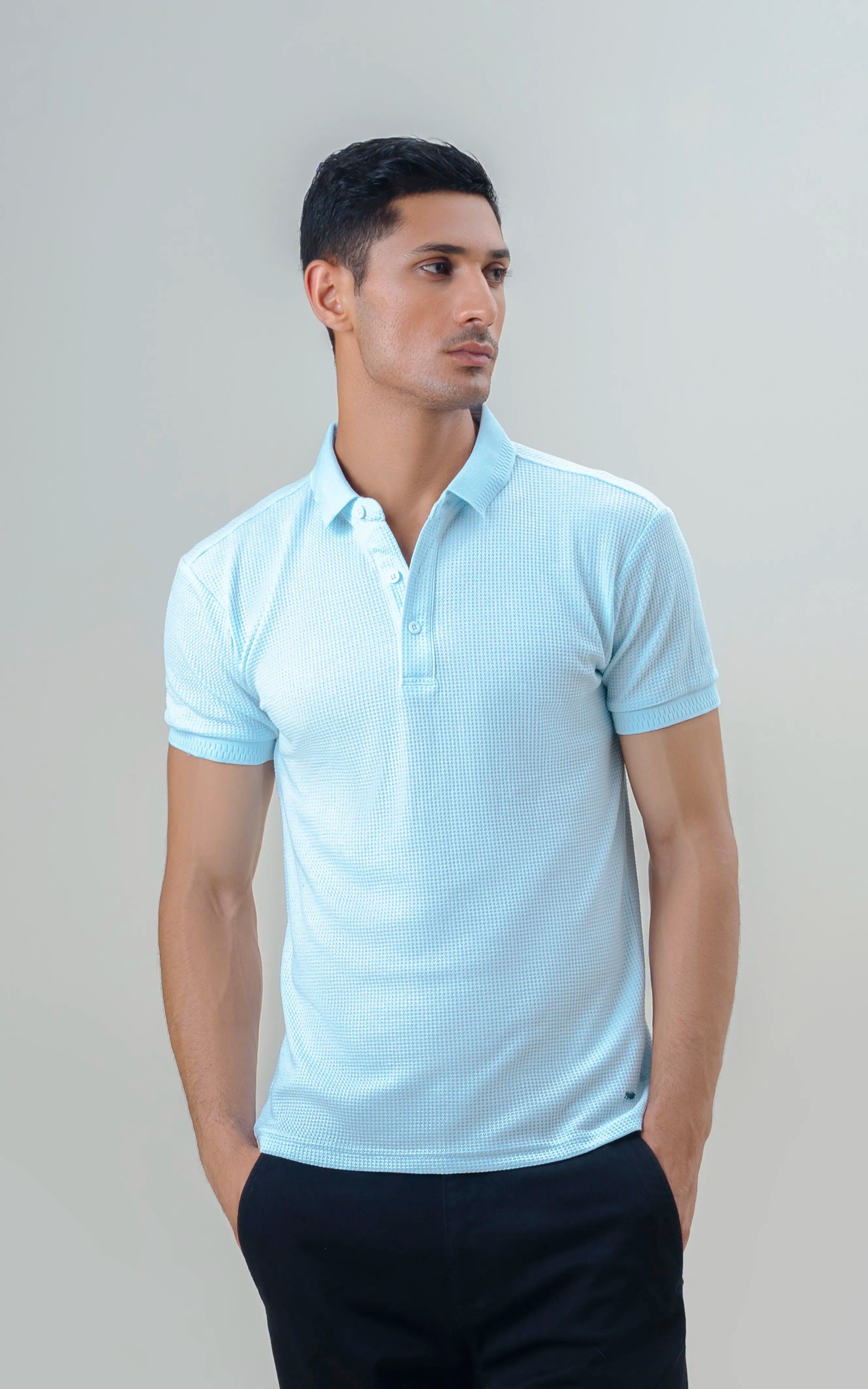 SELF JACQUARD POLO BLUE