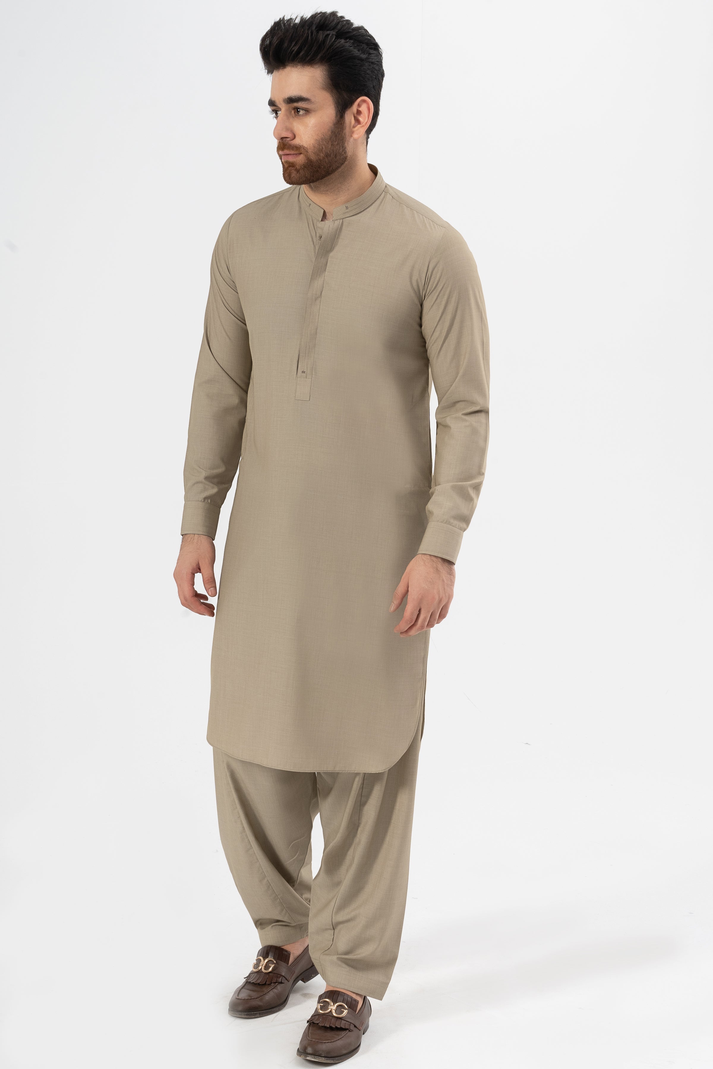 EXQUISITE TEXTURED SHALWAR KAMEEZ MID KHAKI