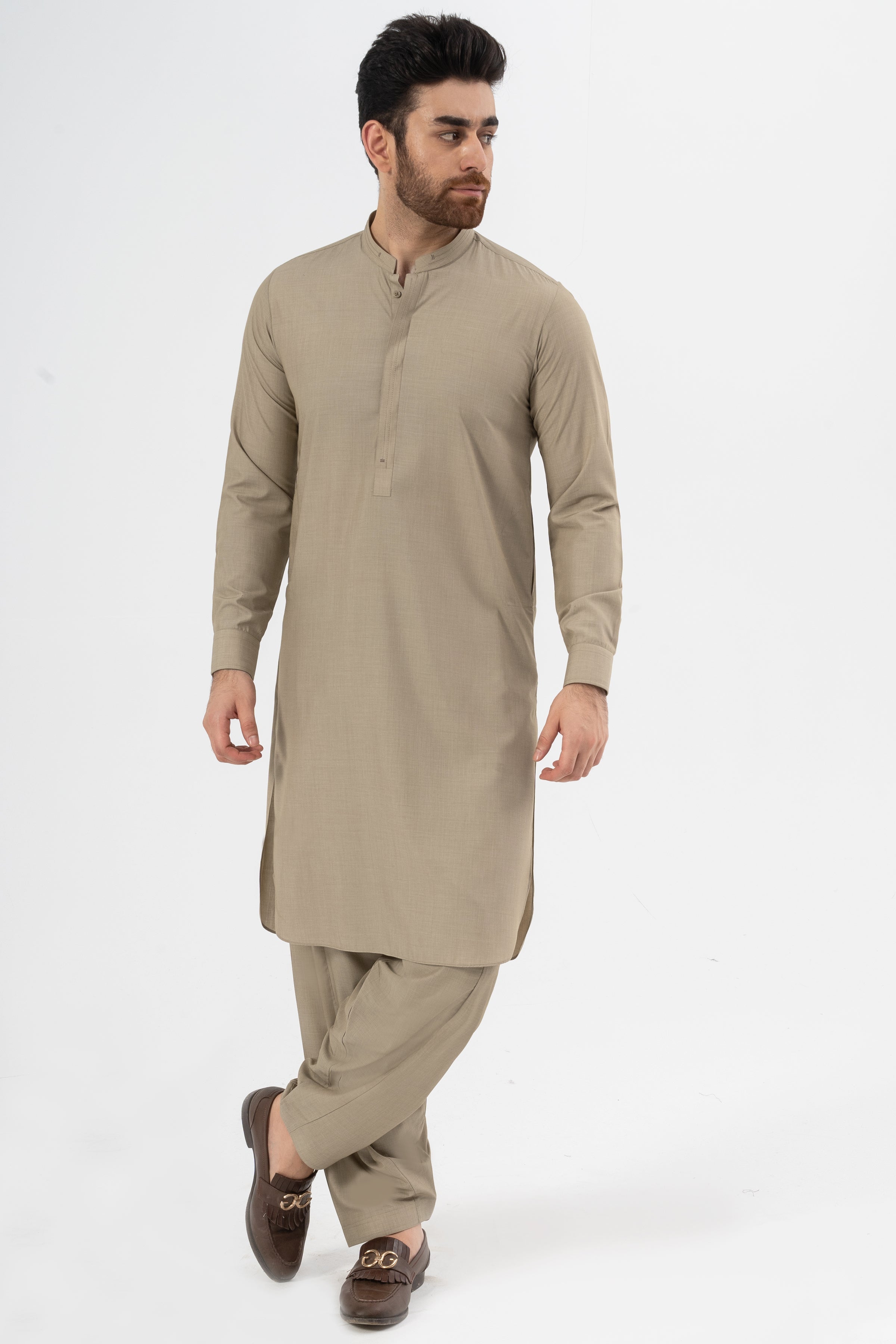 EXQUISITE TEXTURED SHALWAR KAMEEZ MID KHAKI