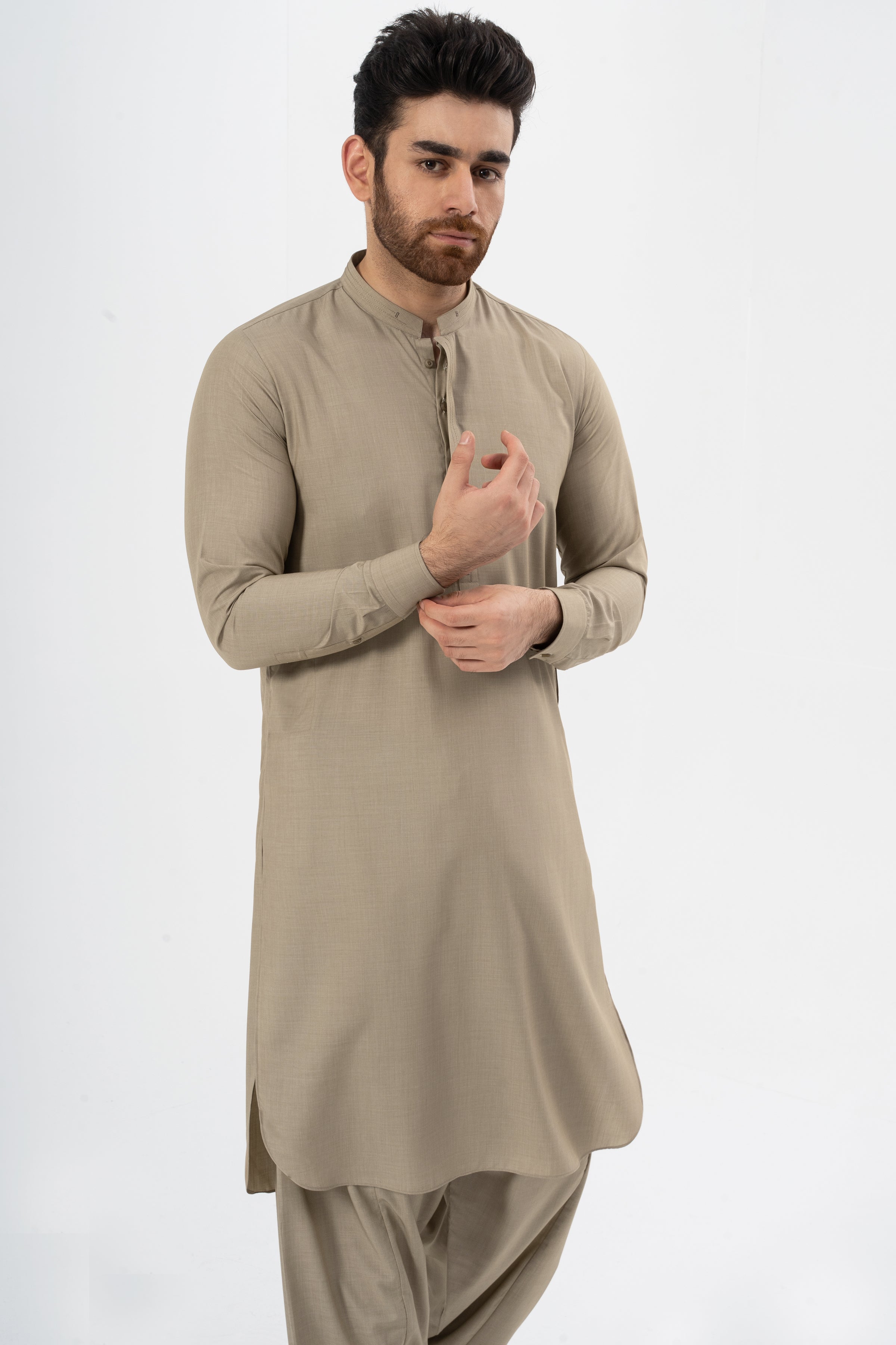 EXQUISITE TEXTURED SHALWAR KAMEEZ MID KHAKI