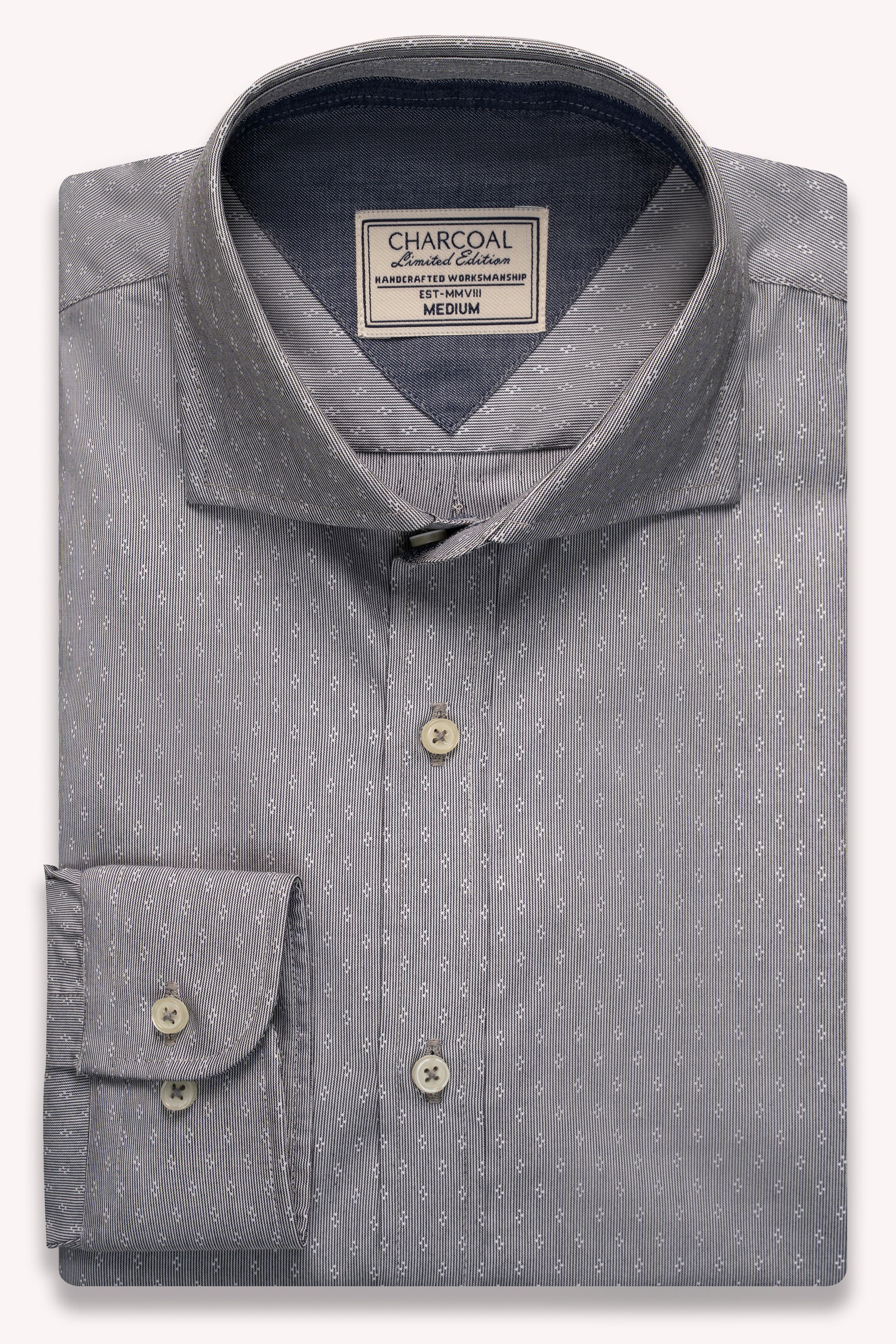 Grey limited edition button-up shirt with spread collar and chest pocket