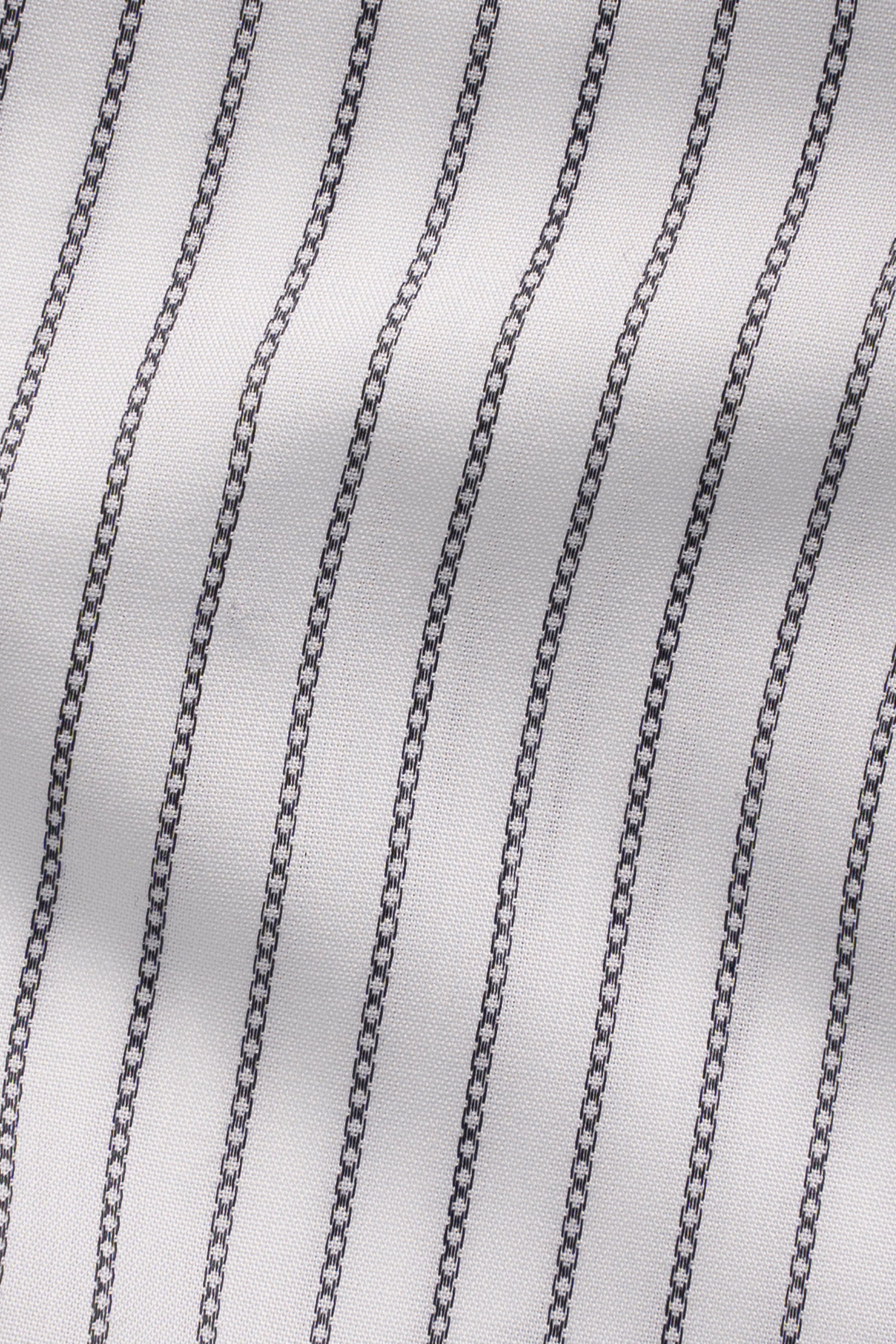 Striped dress shirt fabric with dark vertical pinstripes on a light background
