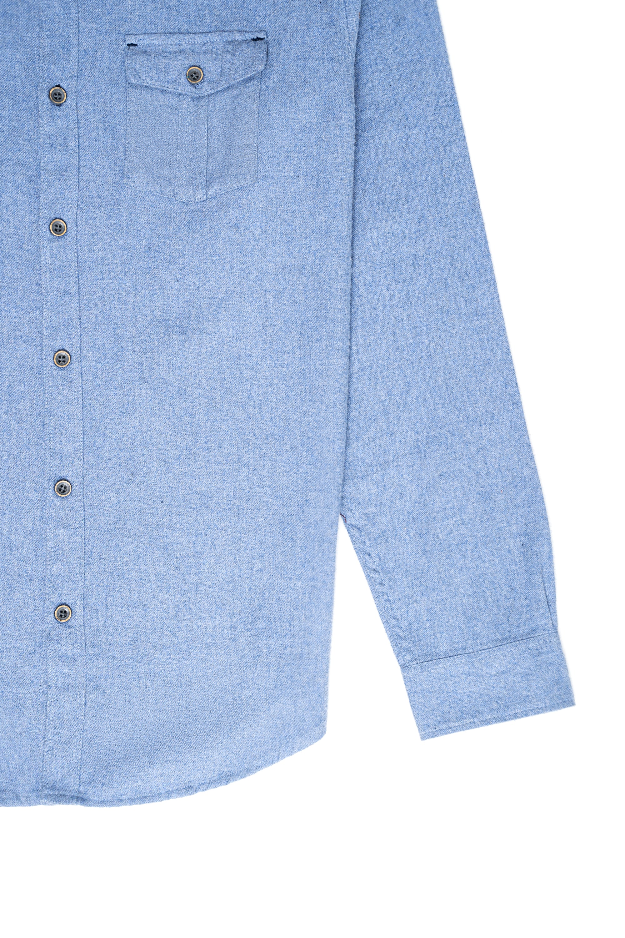 Sky blue casual button-up shirt with button placket and chest pocket