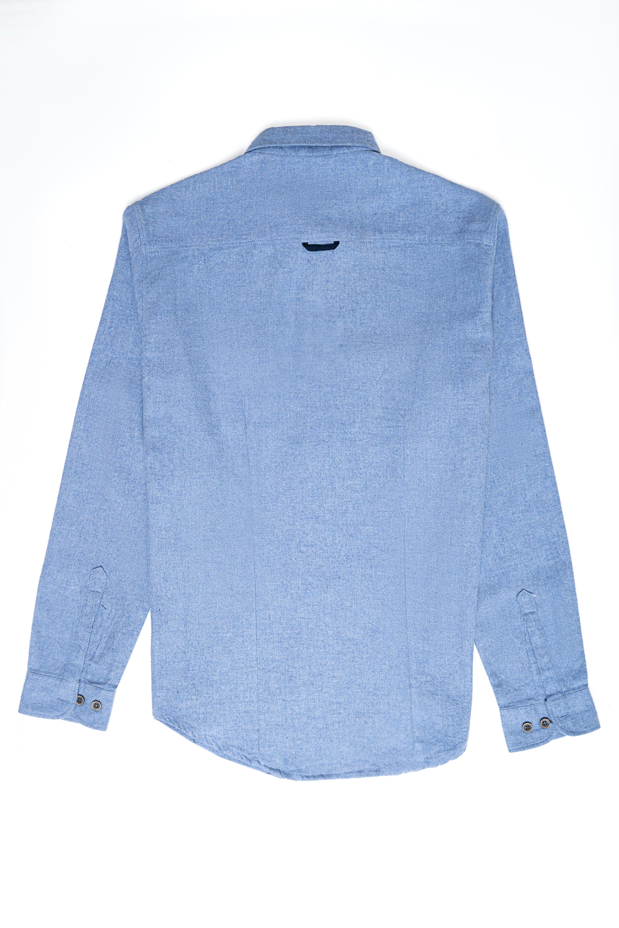 Sky blue casual button-up shirt with back yoke and button cuffs