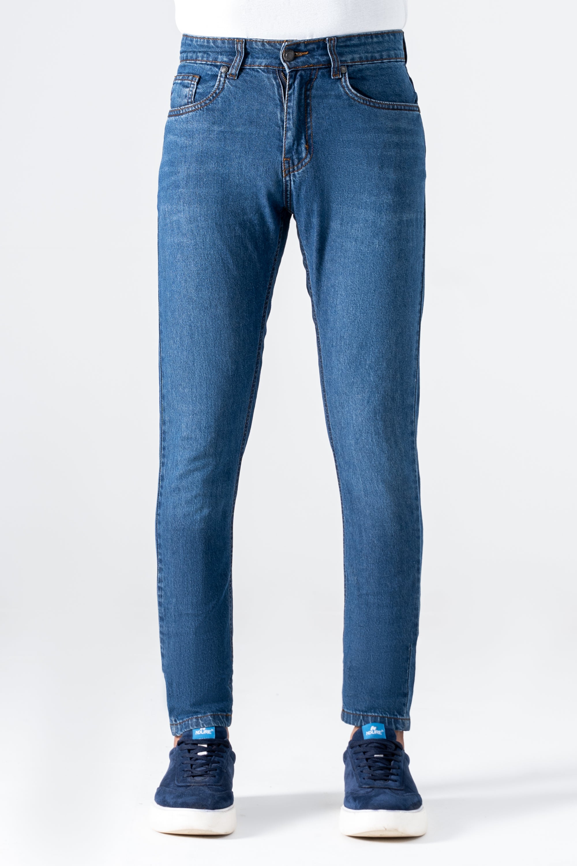 SLIM LEG DENIM JEANS MID BLUE