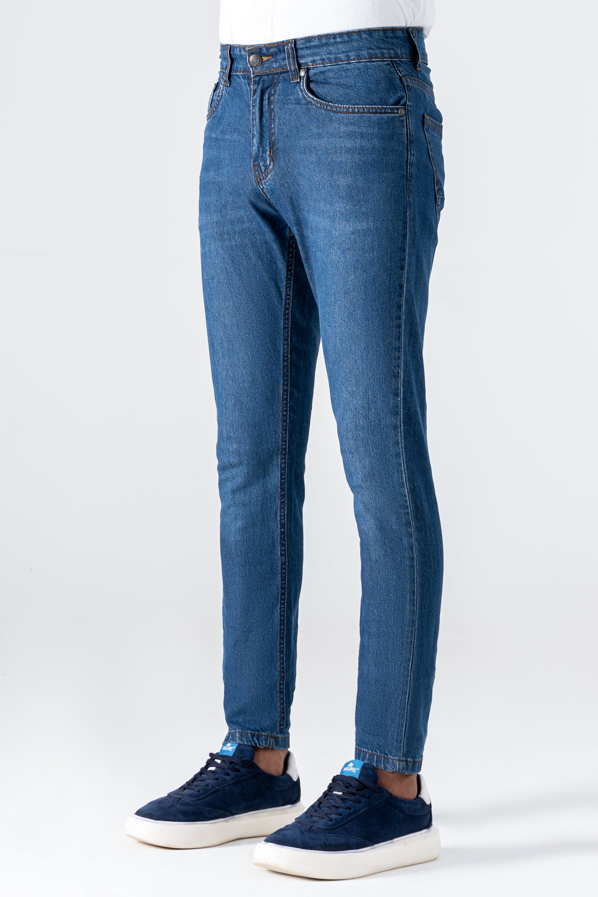 SLIM LEG DENIM JEANS MID BLUE