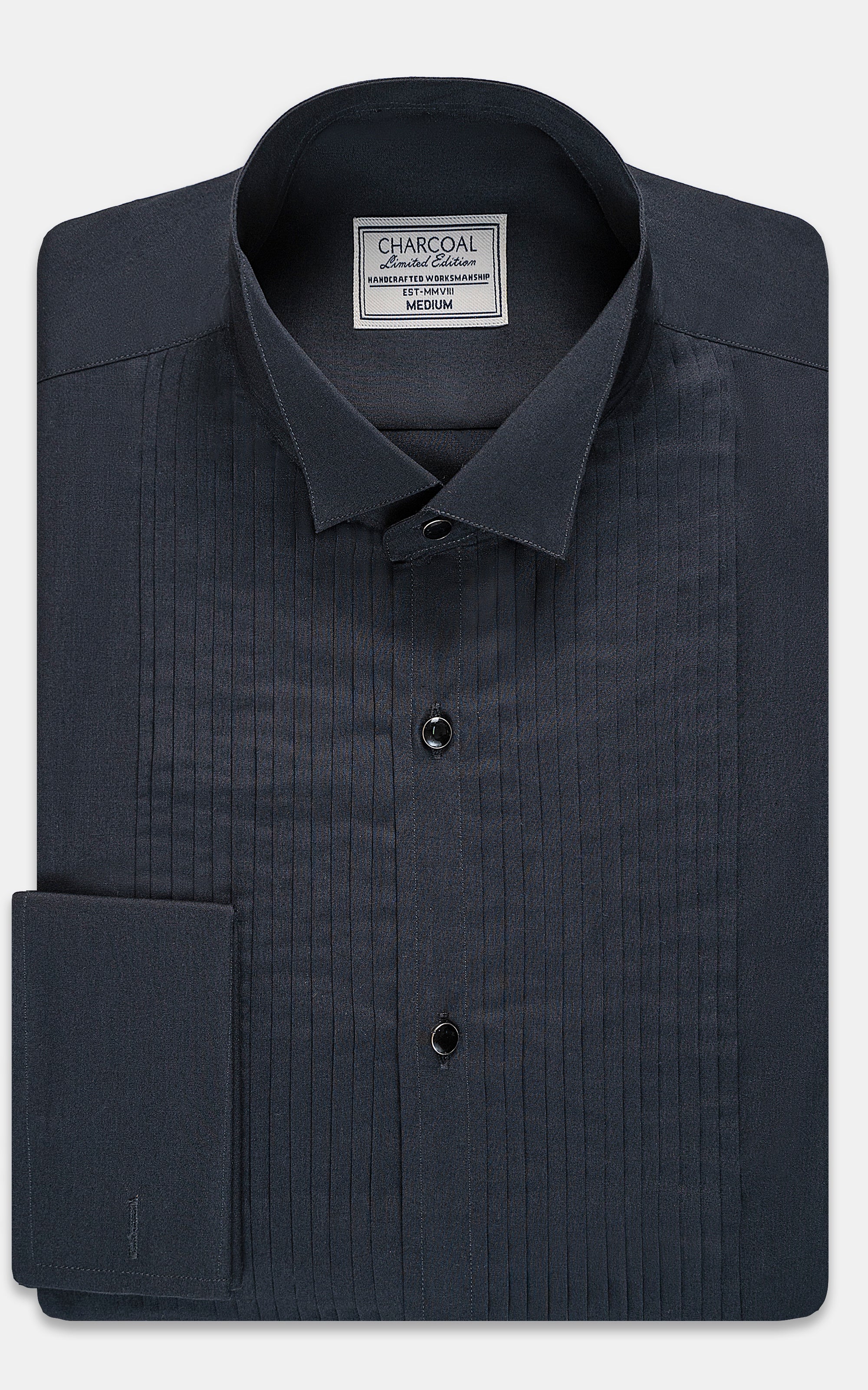 Dark striped dress shirt with pointed collar and button front
