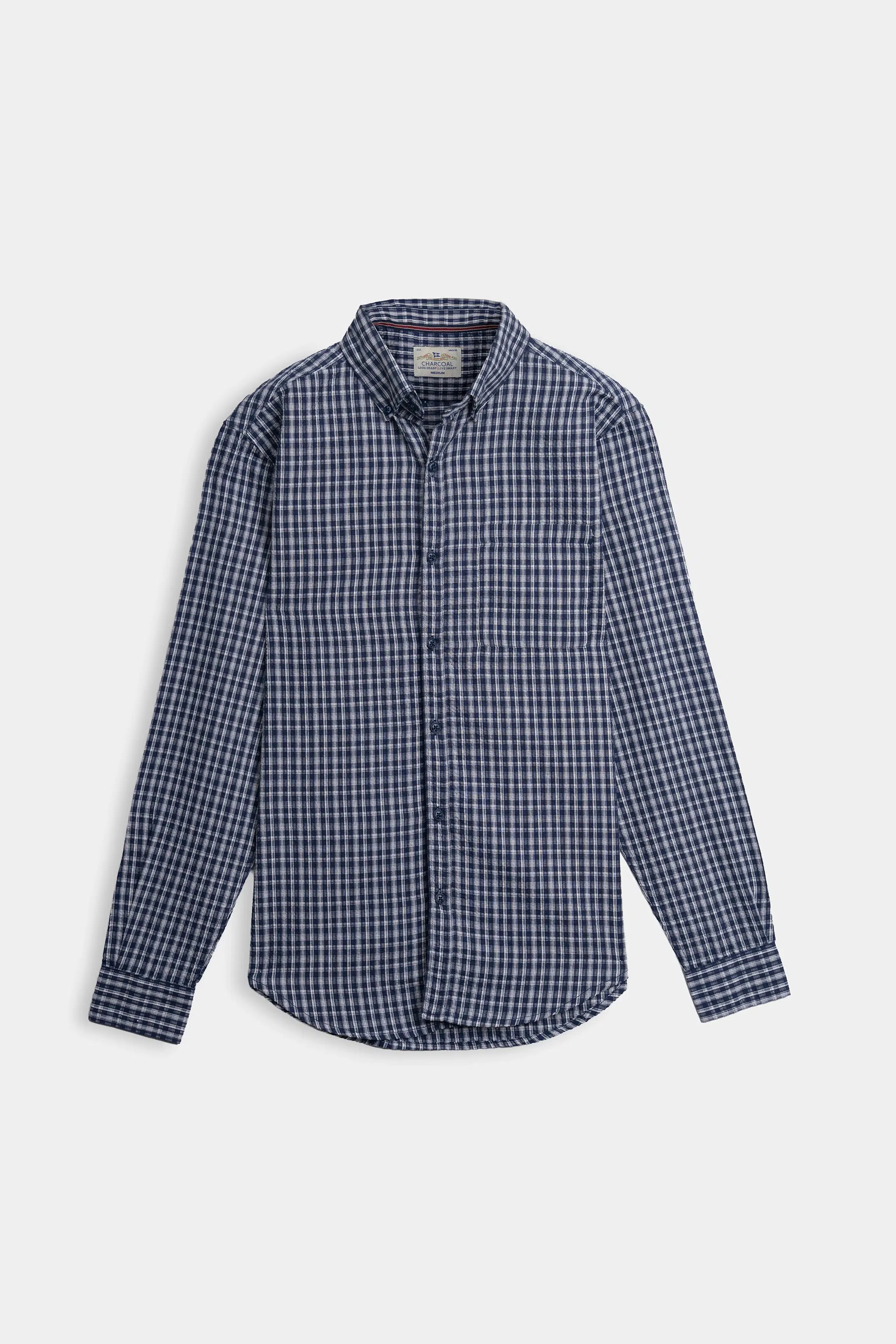 SMART FIT CASUAL SHIRT NAVY CHECK