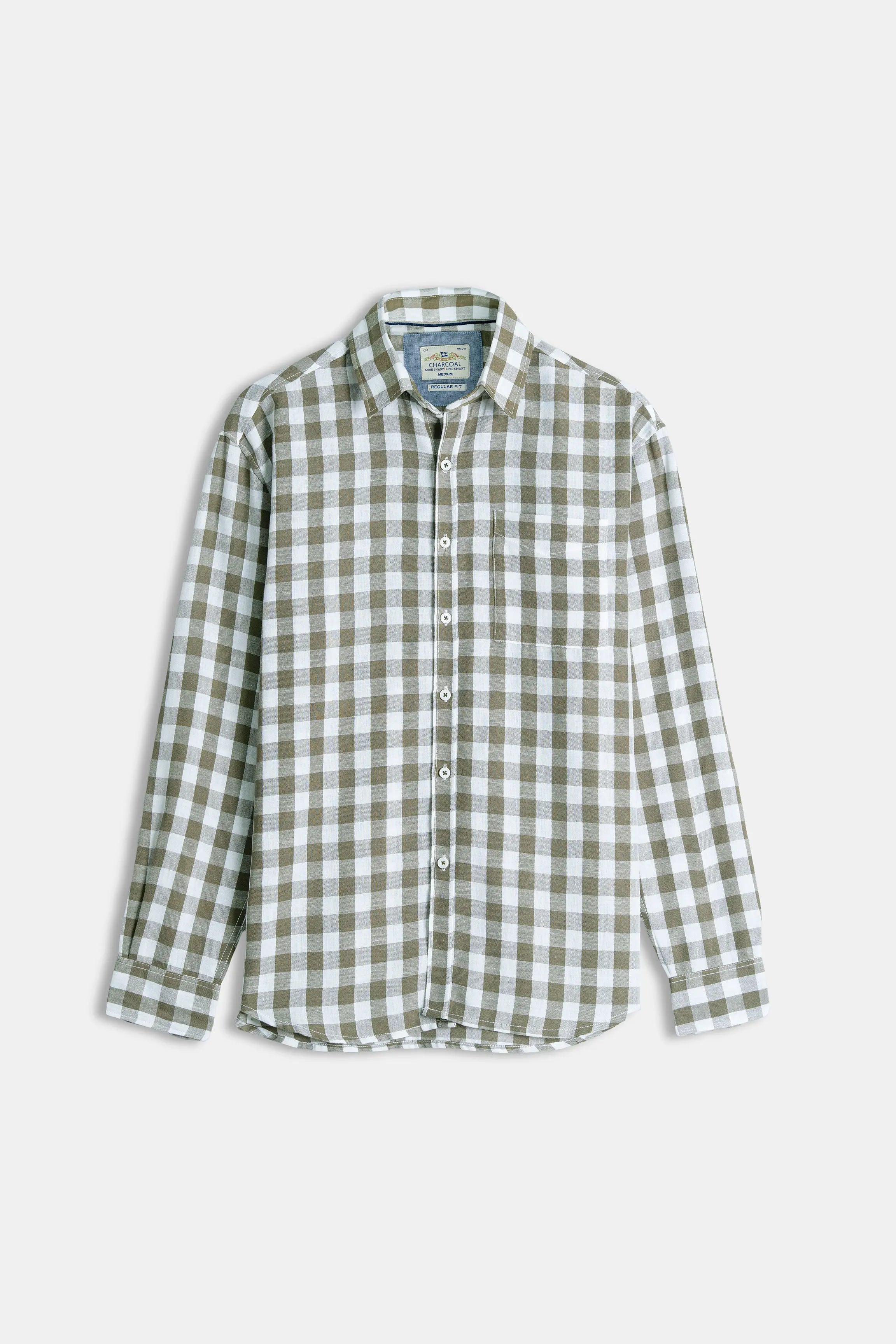 HIDDEN BUTTON DOWN CHECKERED CASUAL SHIRT GREEN CHECK