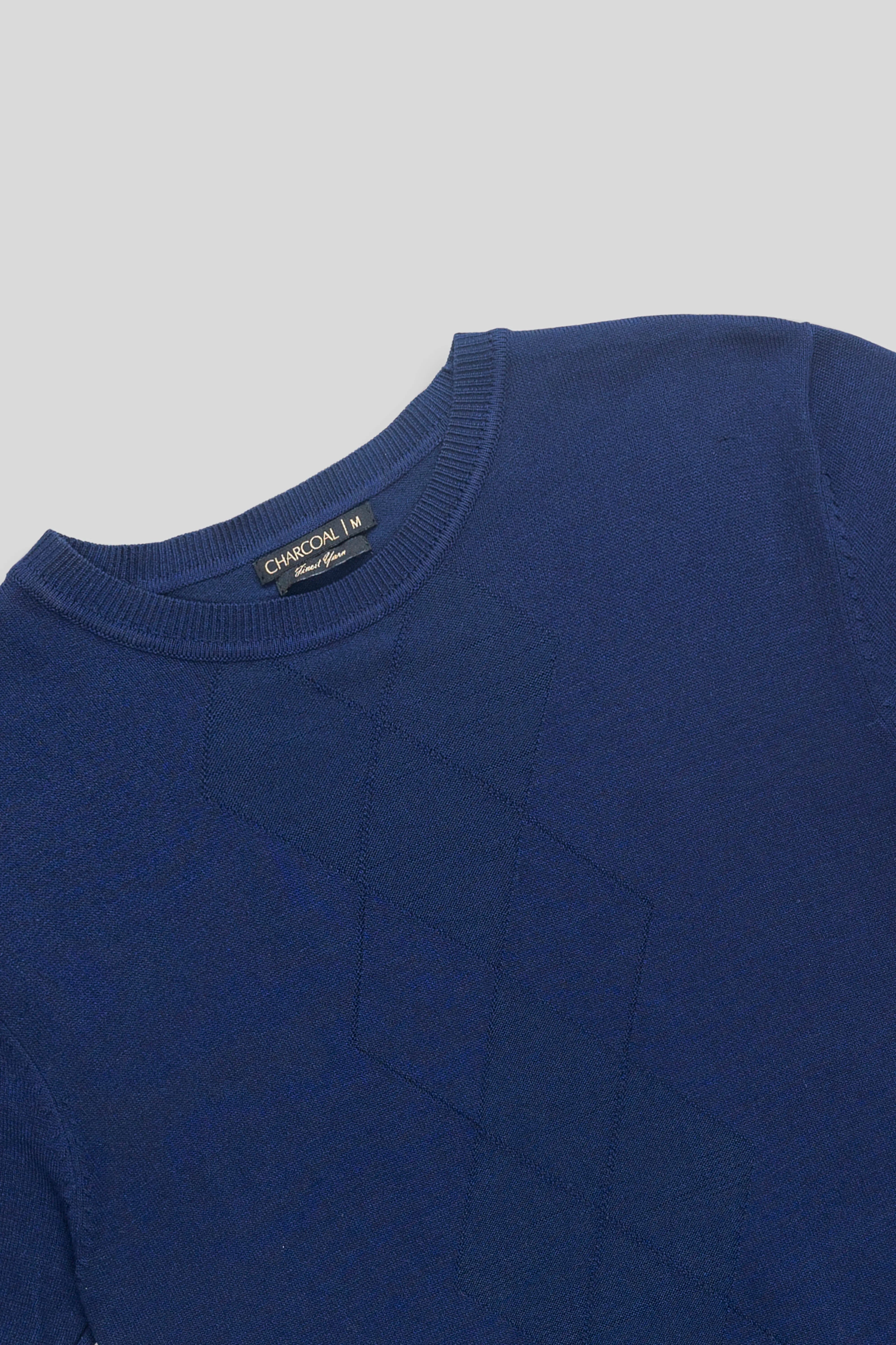 KNITTED CREW NECK T SHIRT DARK BLUE