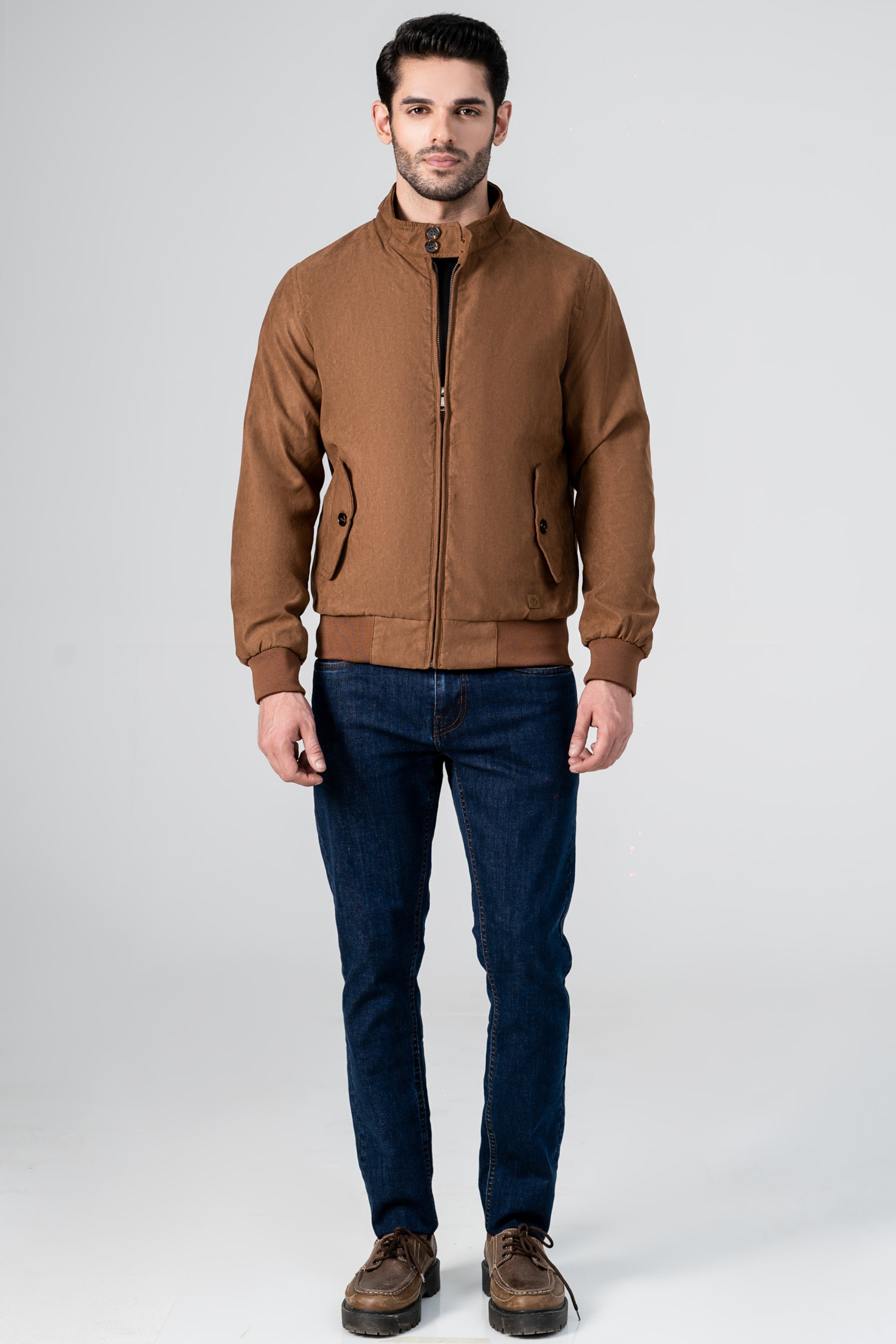 SUEDE ZIP FRONT JACKET BROWN