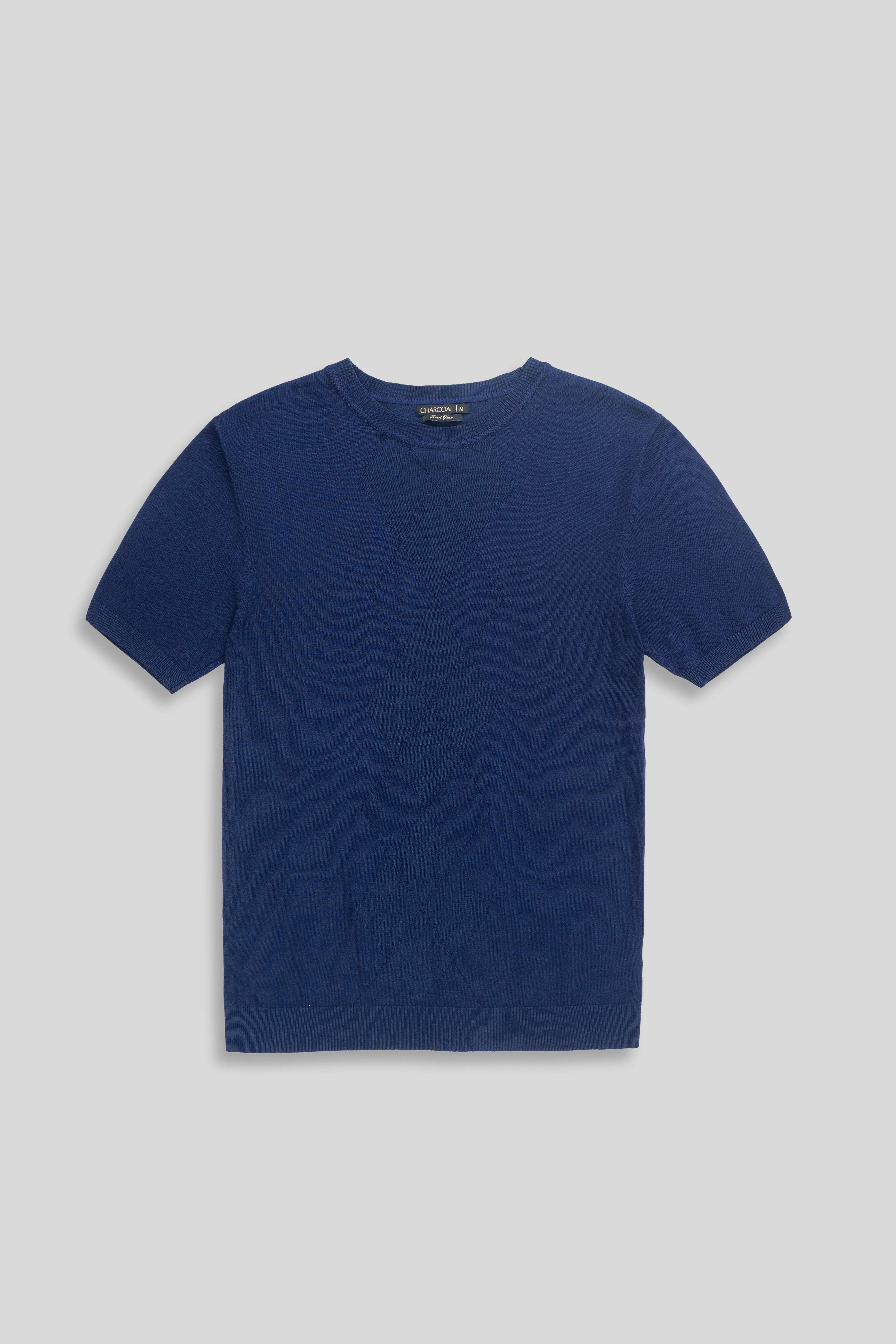 KNITTED CREW NECK T SHIRT DARK BLUE
