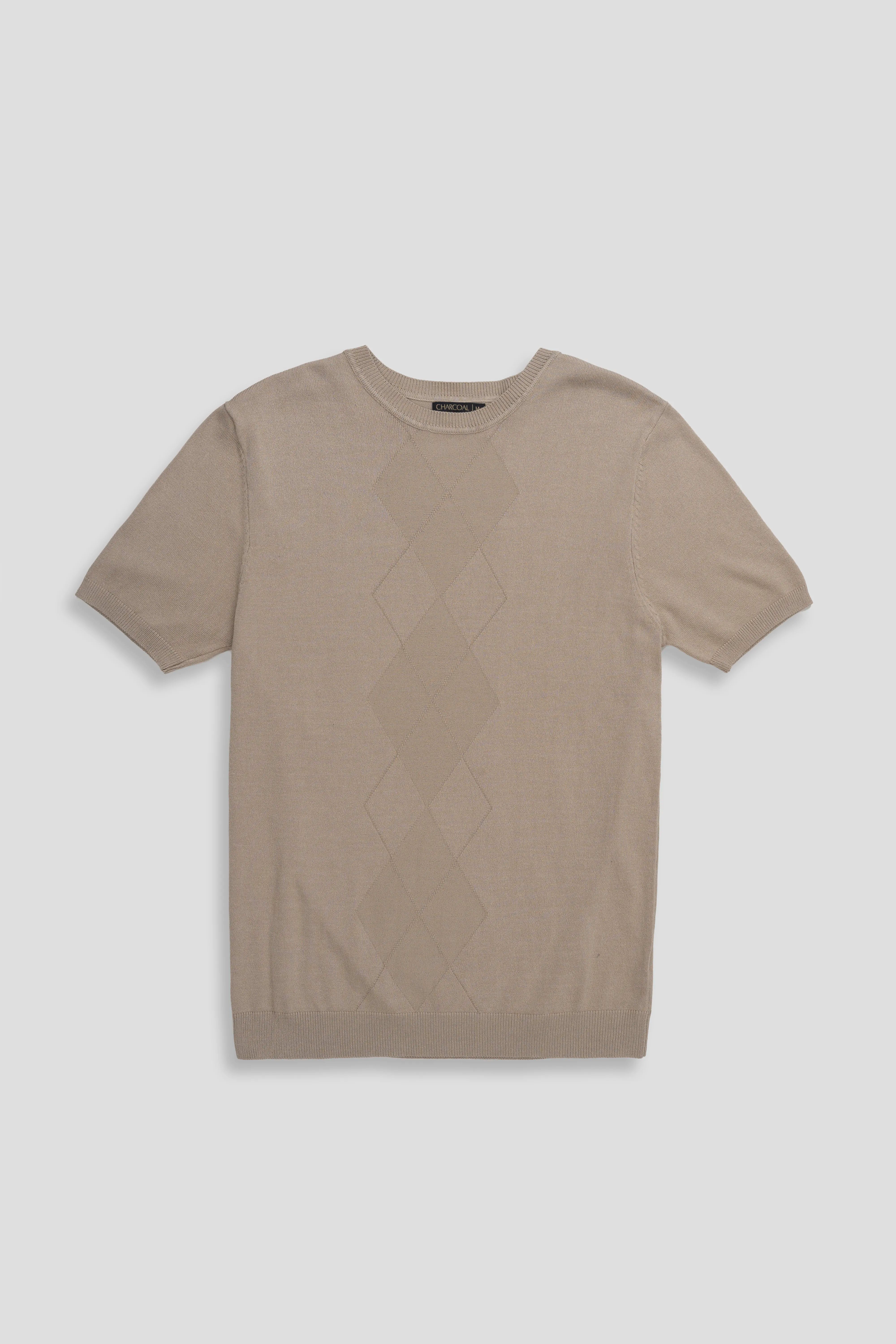 KNITTED CREW NECK T SHIRT KHAKI