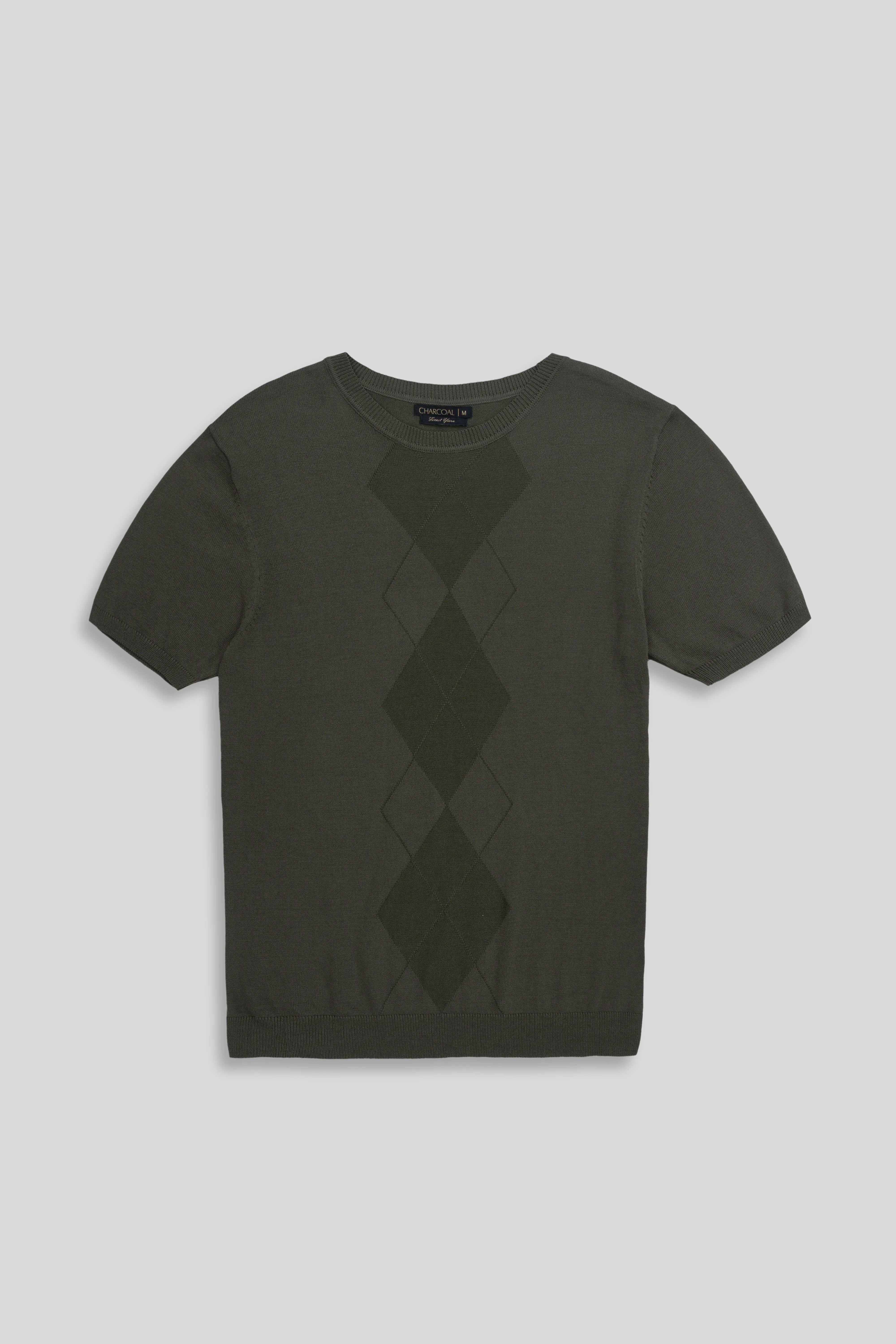 KNITTED CREW NECK T SHIRT OLIVE
