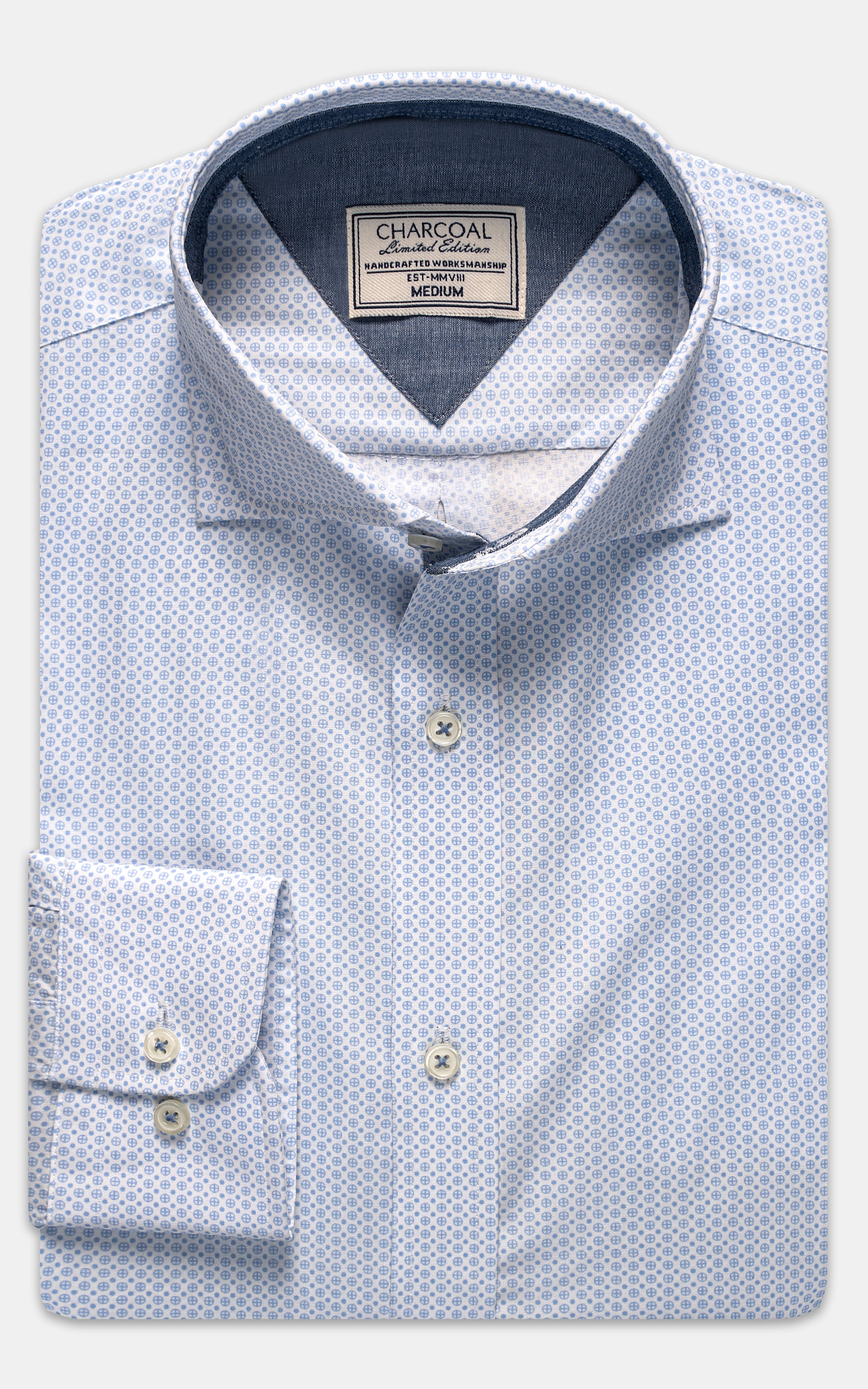 Limited-edition dress shirt, pale blue micro-pattern, button-down collar
