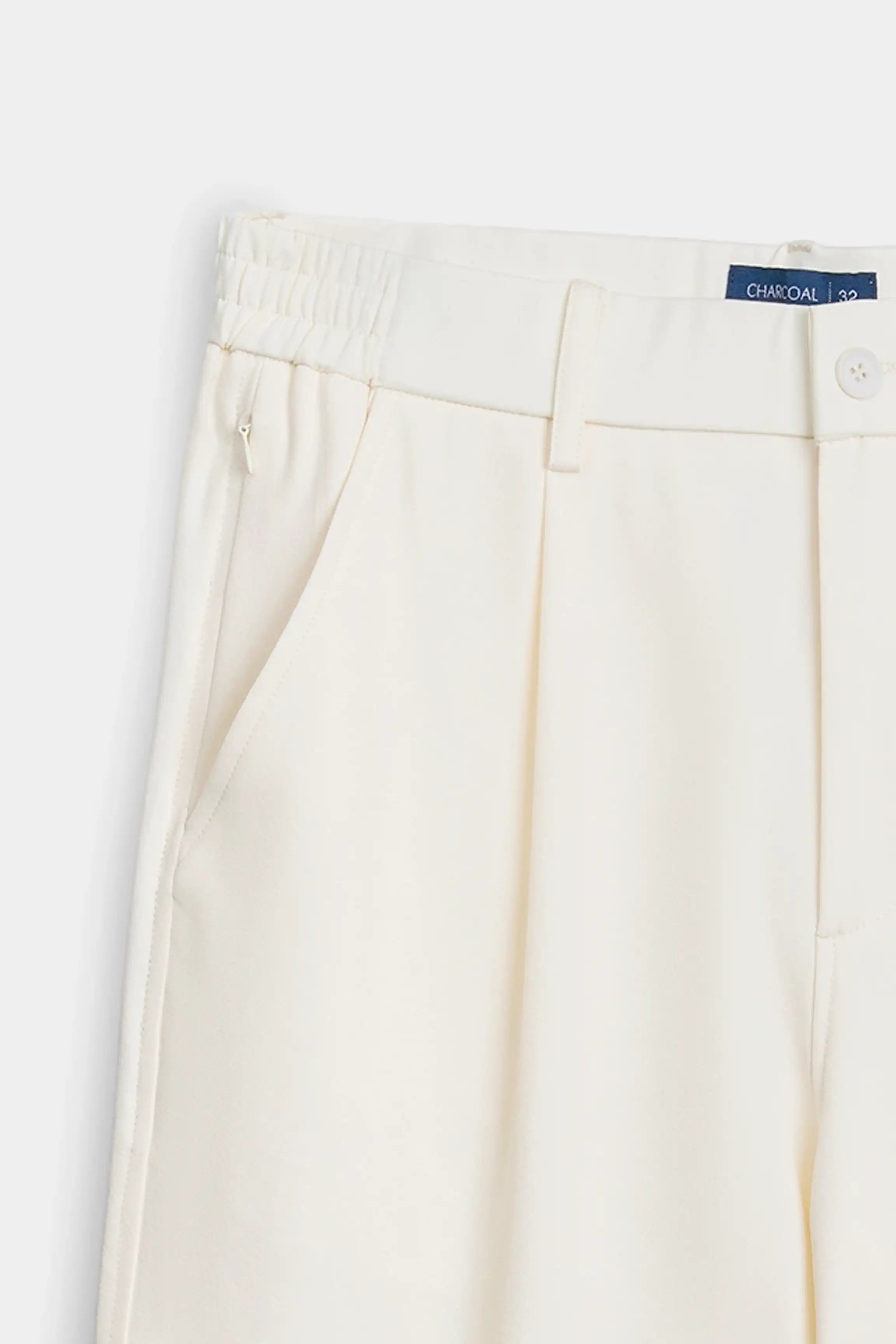 ELASTICATED WAIST CASUAL PANT OFF WHITE