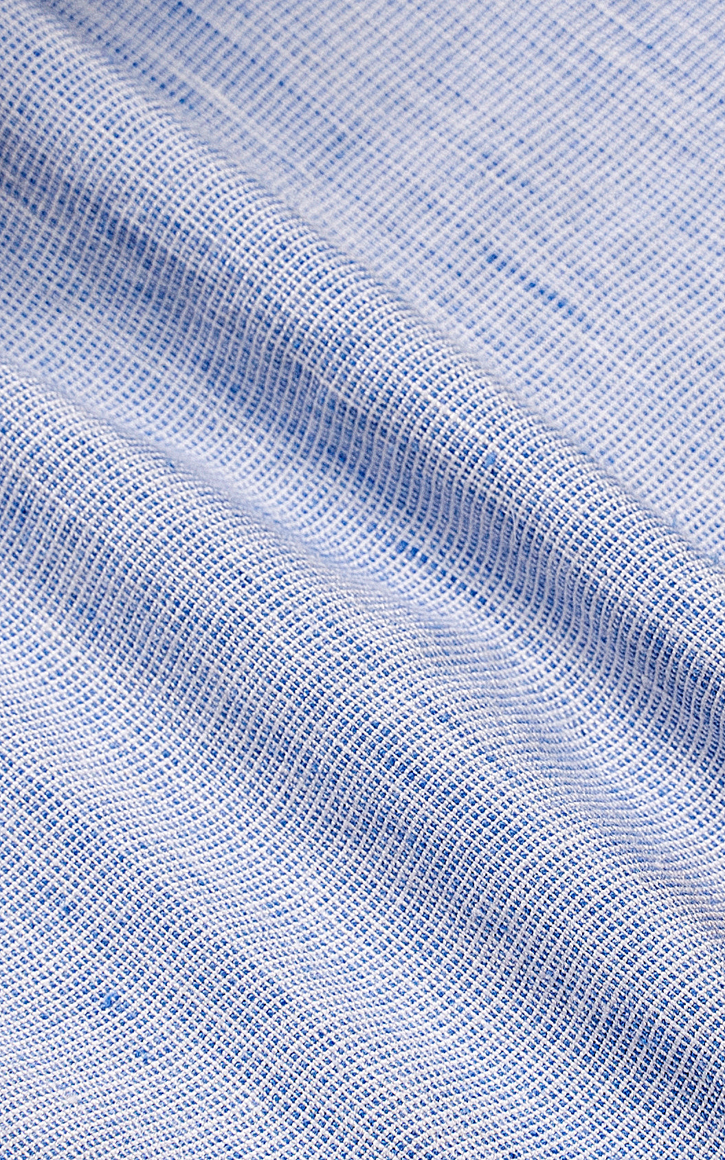 Light blue linen fabric, fine grid weave texture
