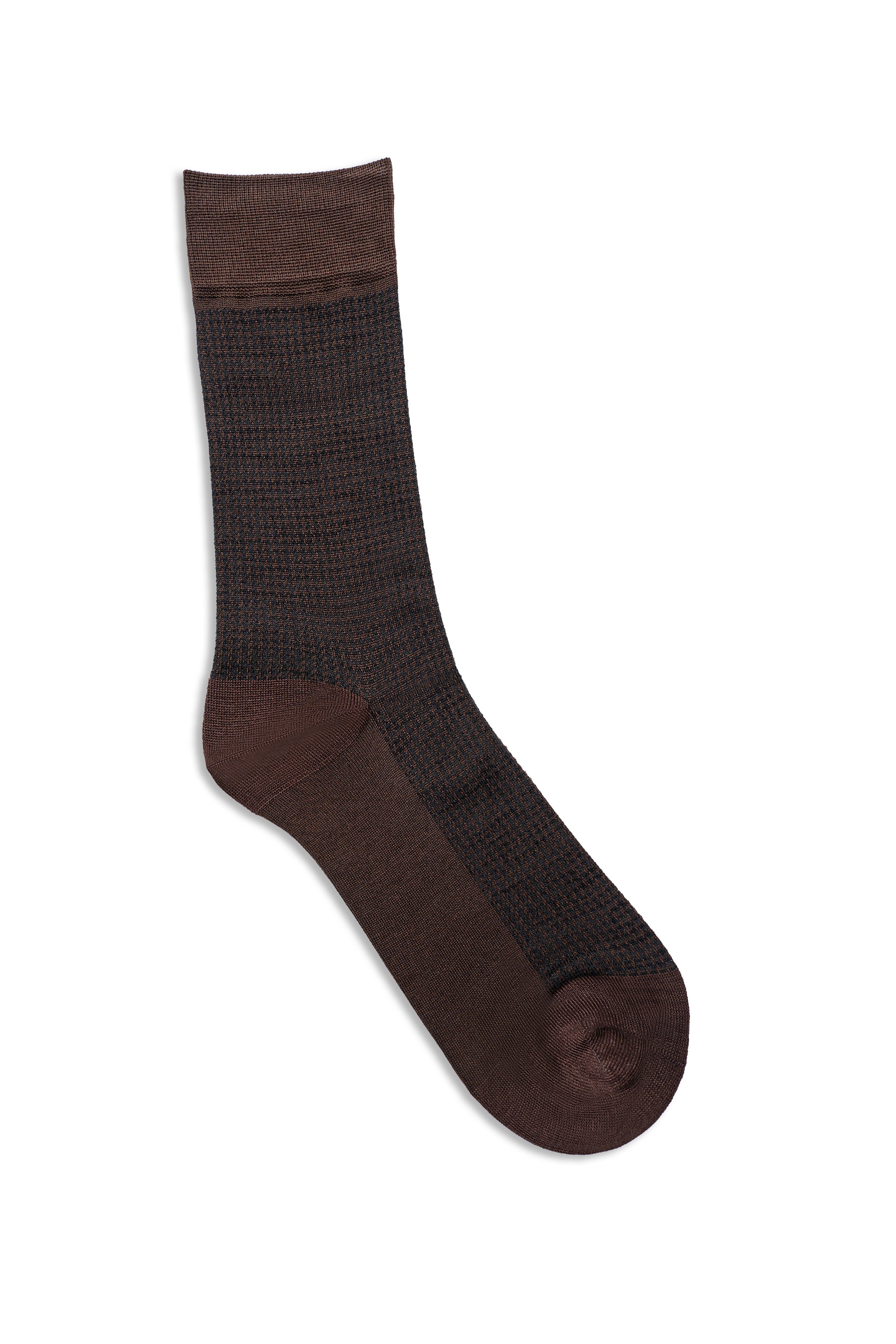 Crew dress socks in dark brown with textured knit and reinforced toe