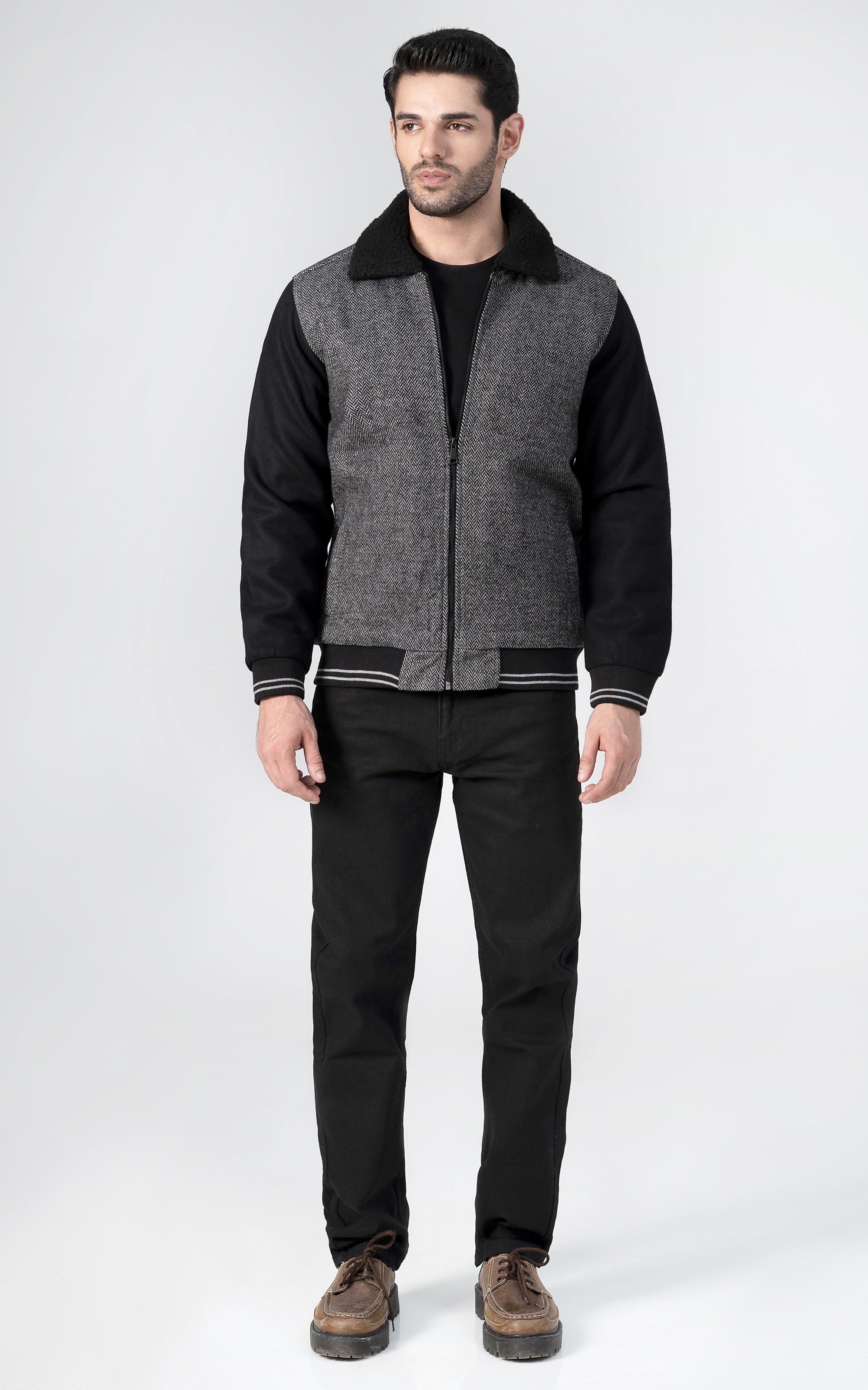 WOOLEN JACKET GREY BLACK