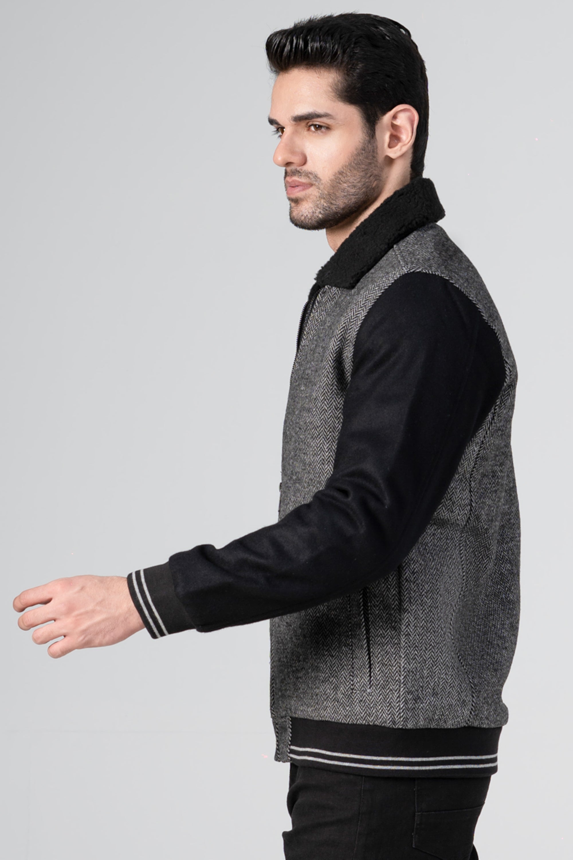 WOOLEN JACKET GREY BLACK