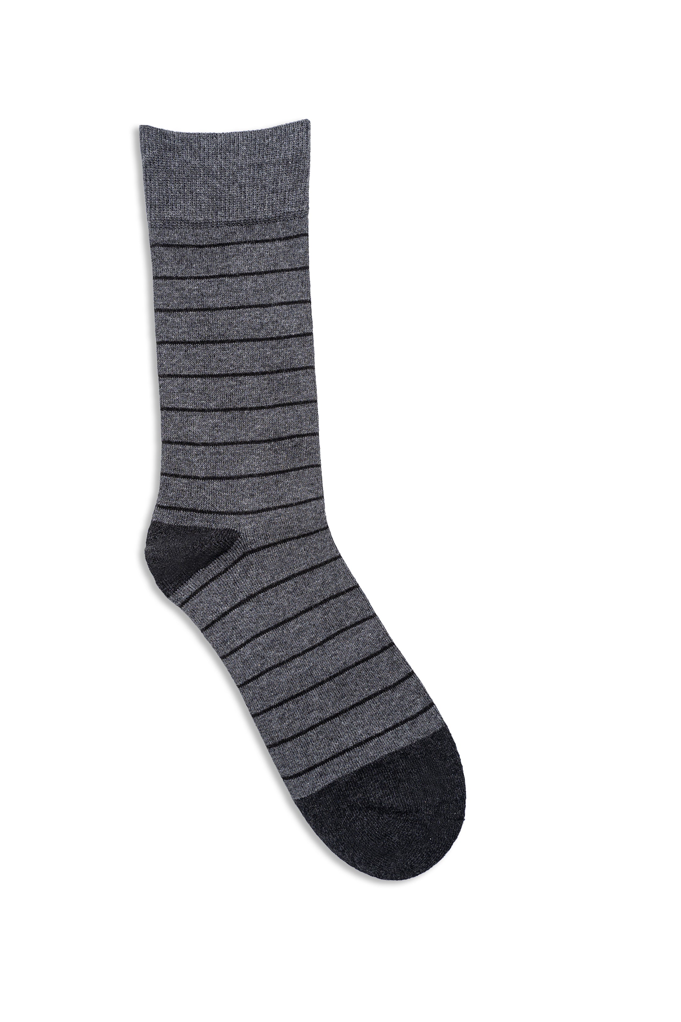 Dark gray crew dress socks with horizontal stripes