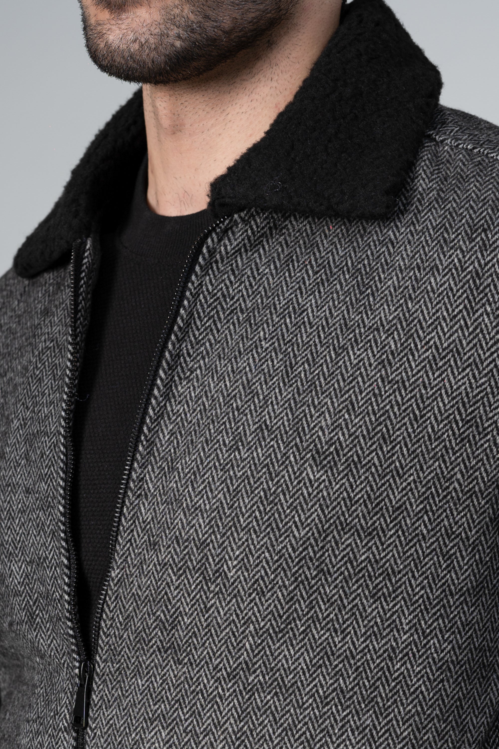 WOOLEN JACKET GREY BLACK