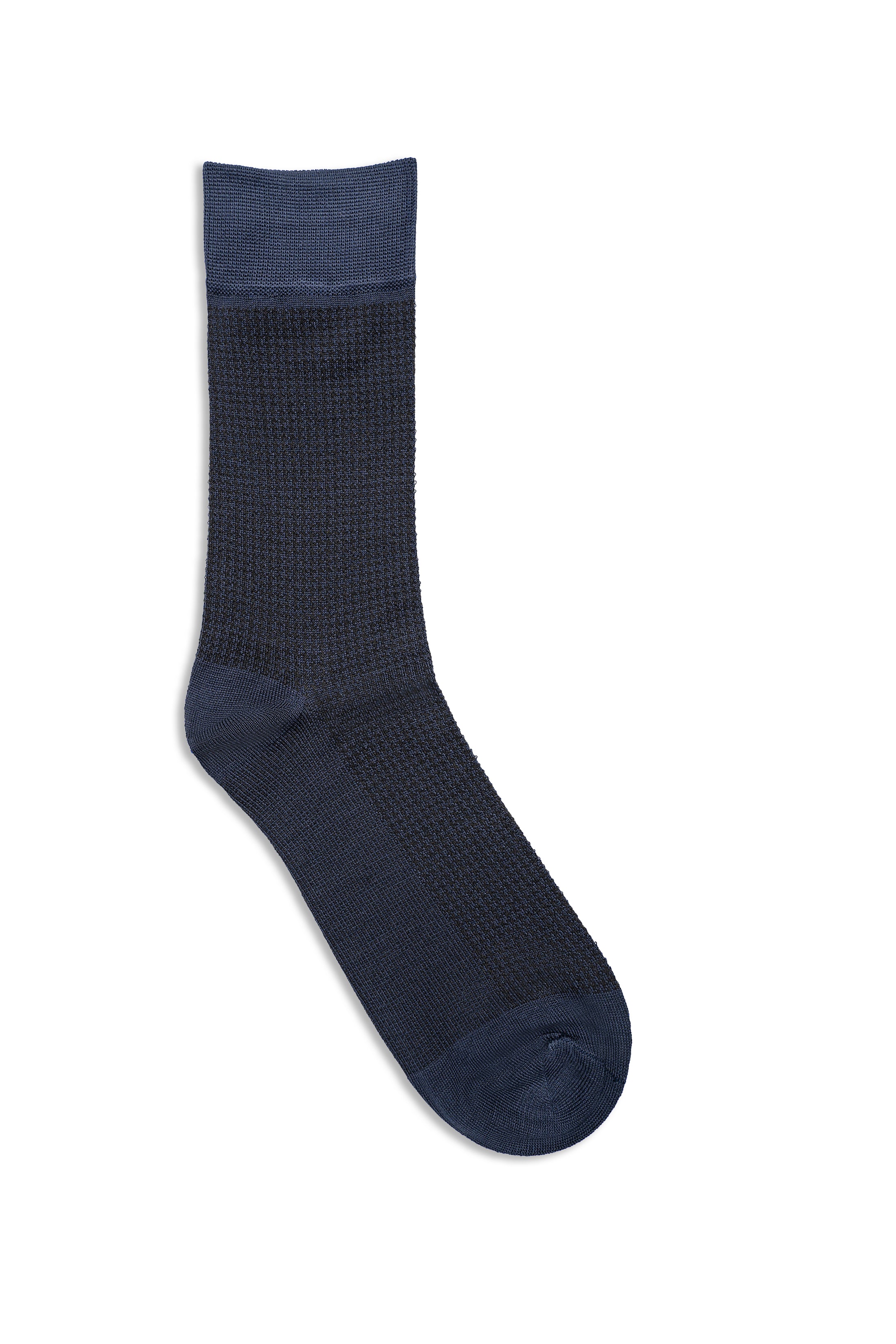 Formal dress socks in dark blue, ribbed knit and solid cuff