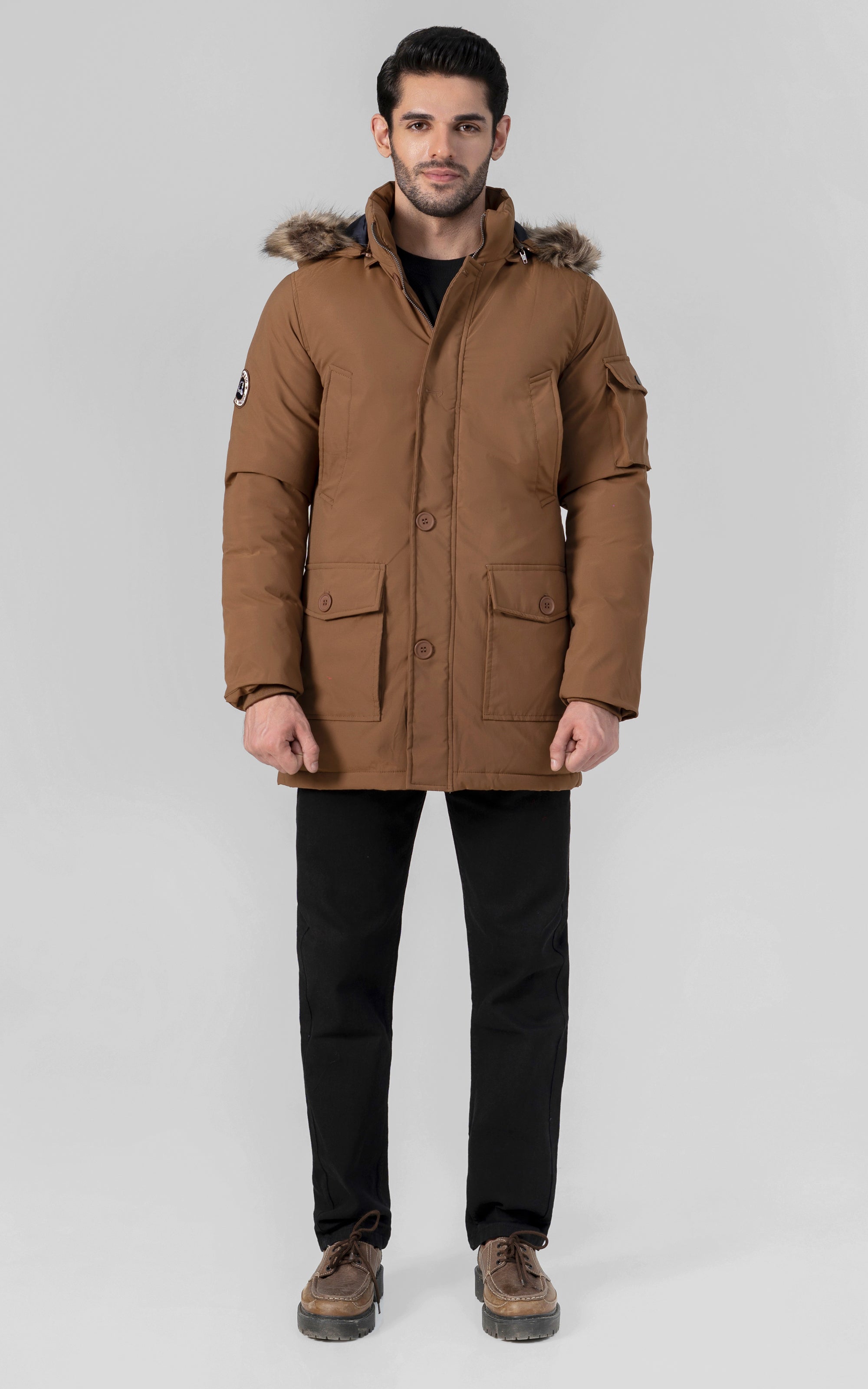 PARKA FAUX FUR JACKET BROWN