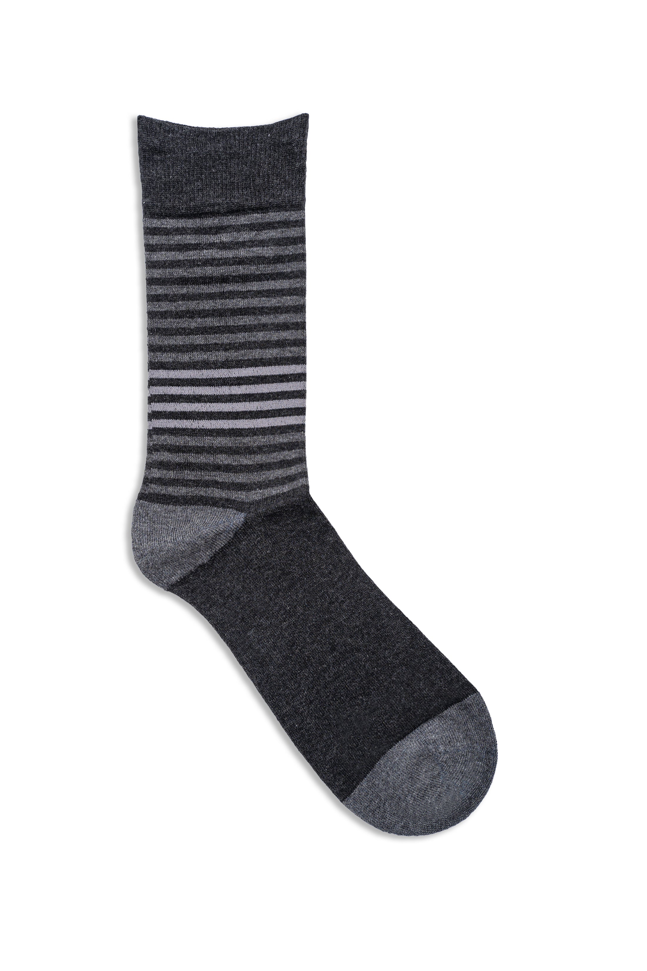 Dark gray formal dress sock with horizontal stripes and cushioned toe