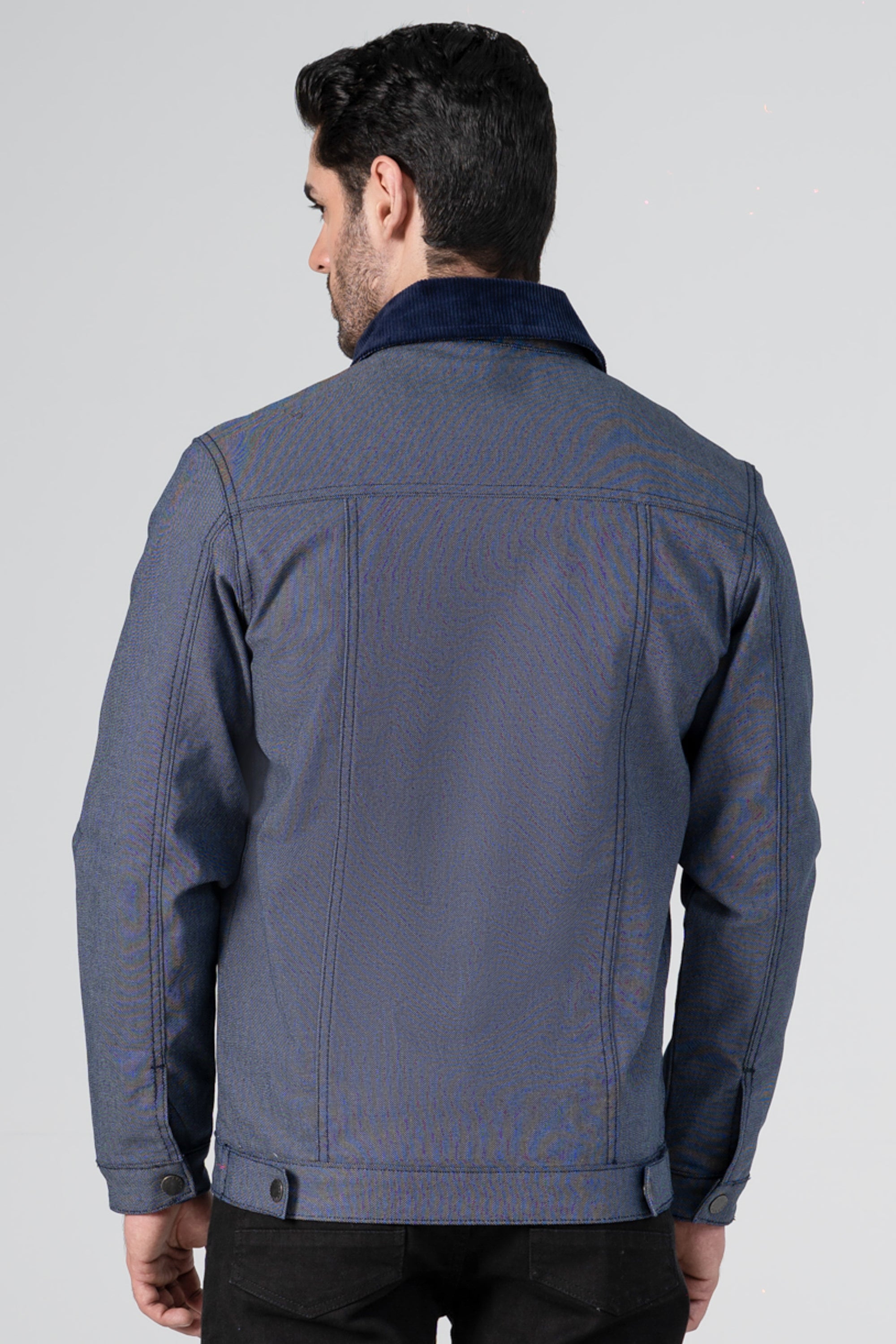 Textured Button Up Collar Jacket indigo