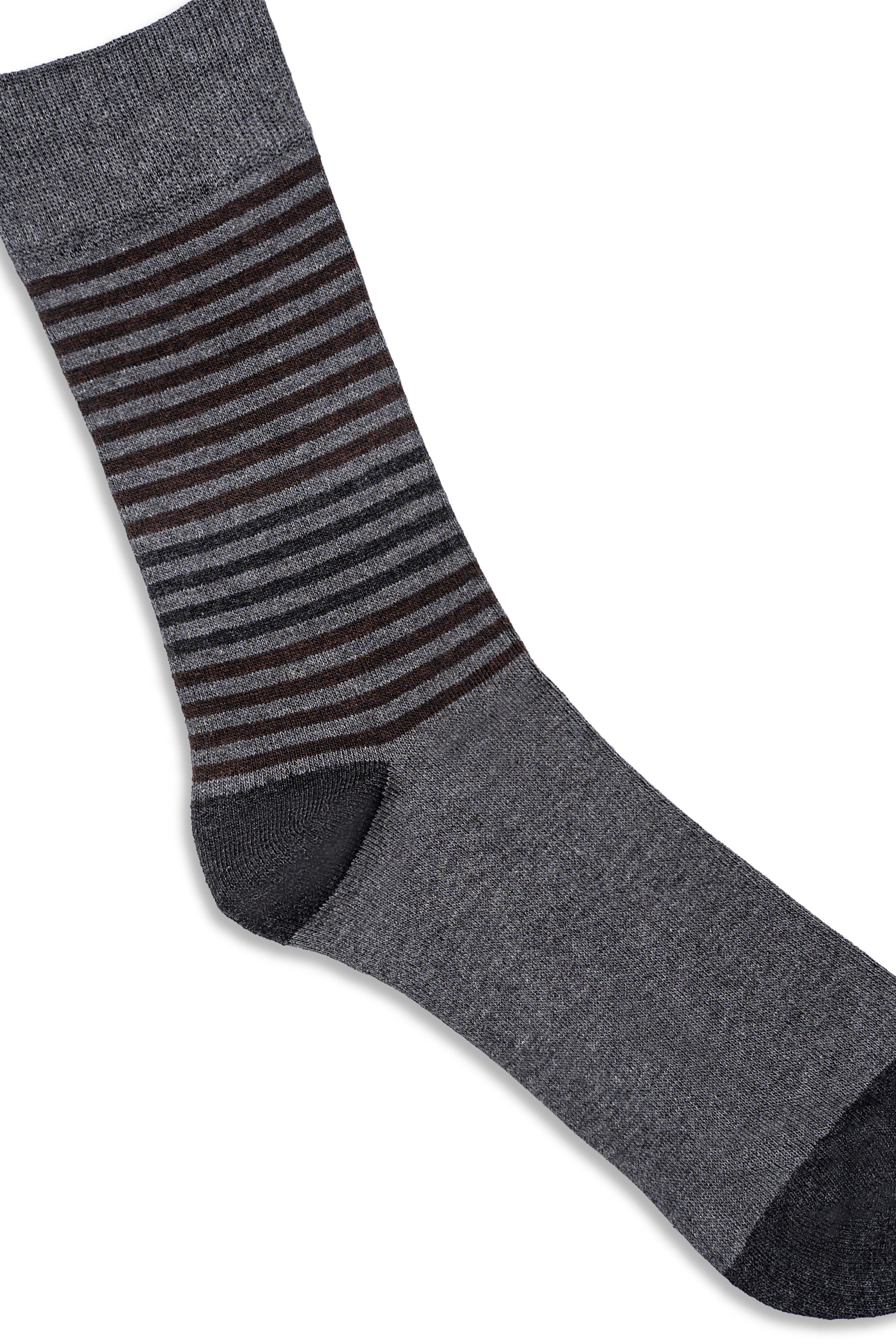 Gray formal crew socks with striped midsection and solid toe