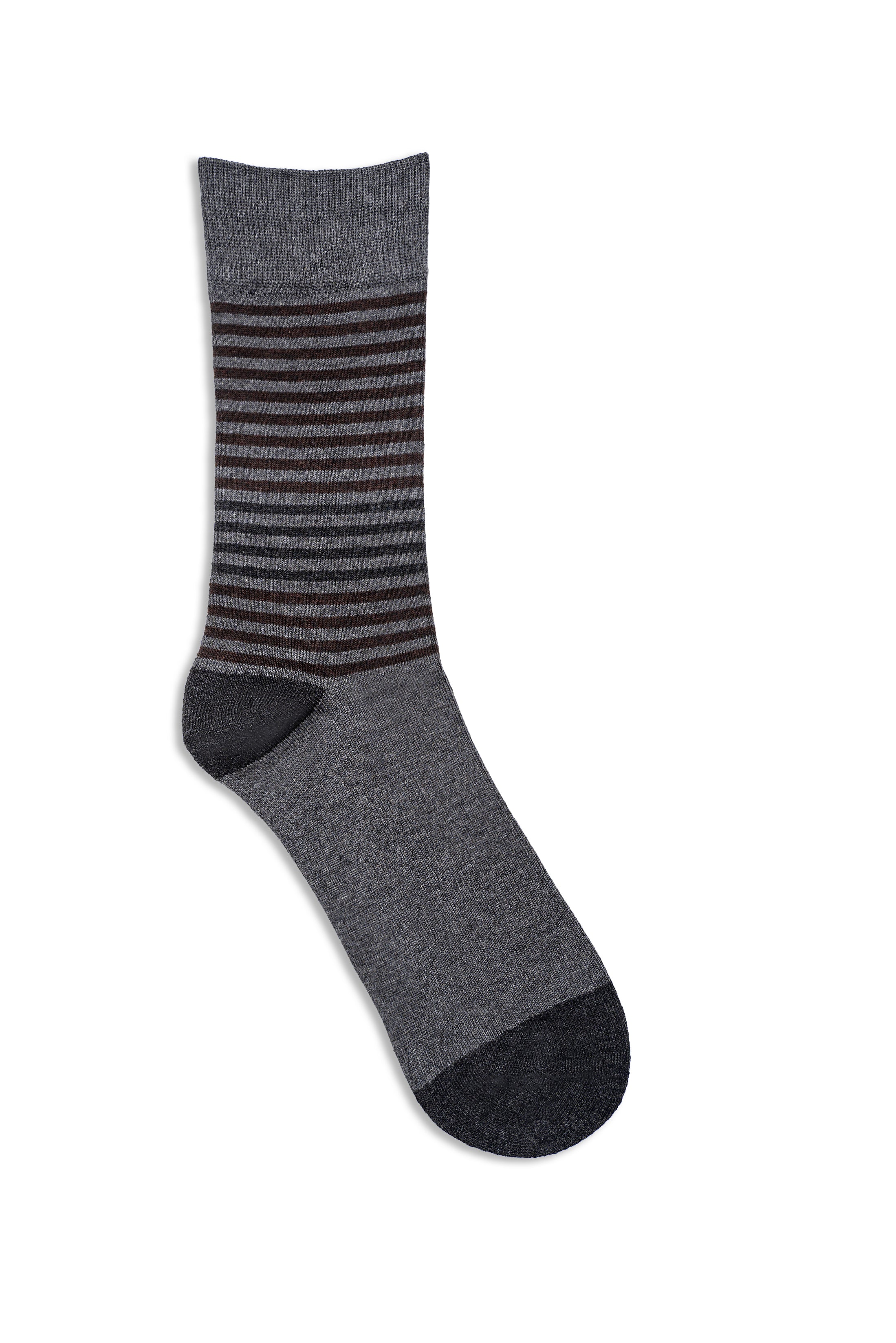 Gray formal crew socks with dark horizontal stripe bands