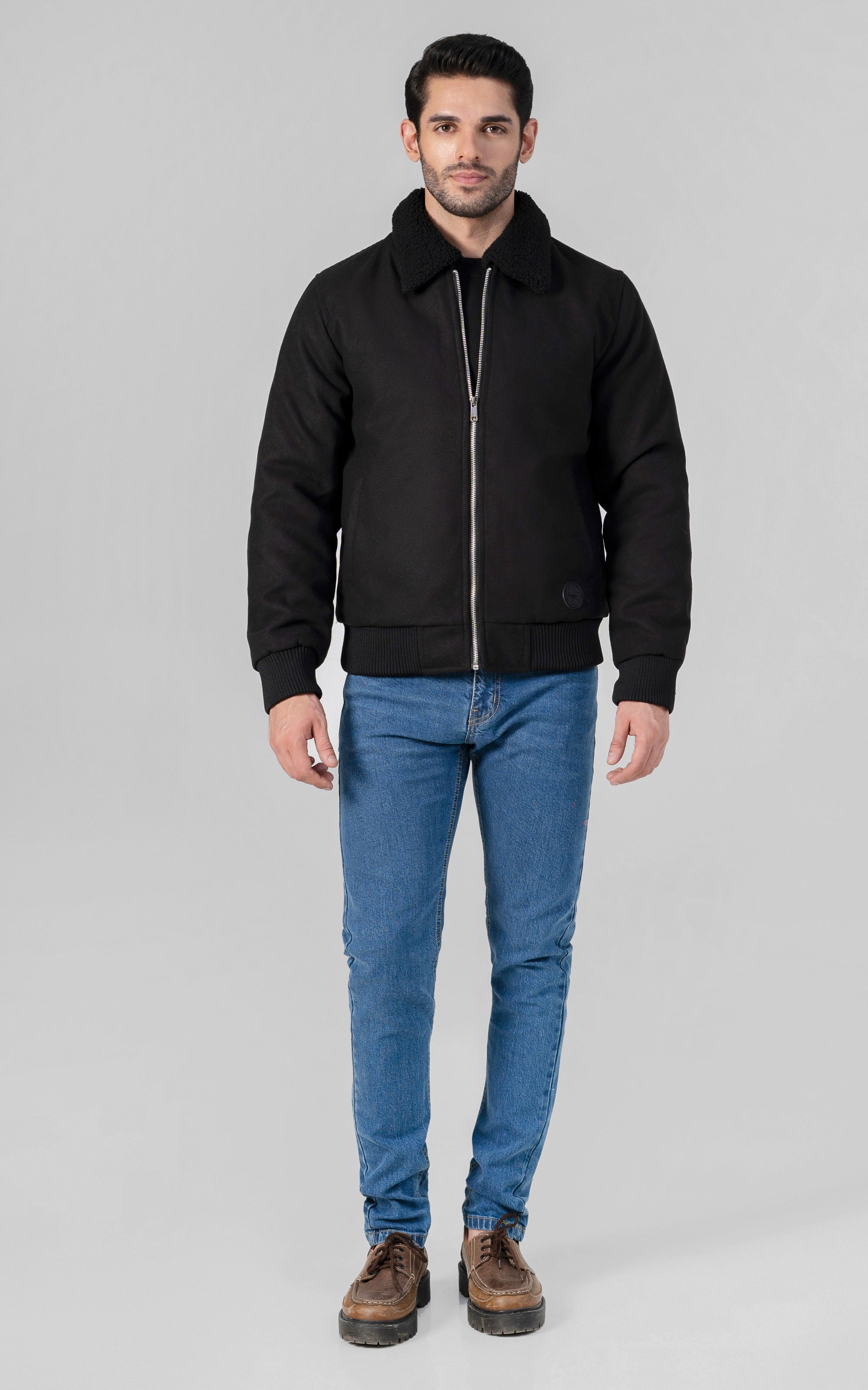 Black jacket with outlet wool collar