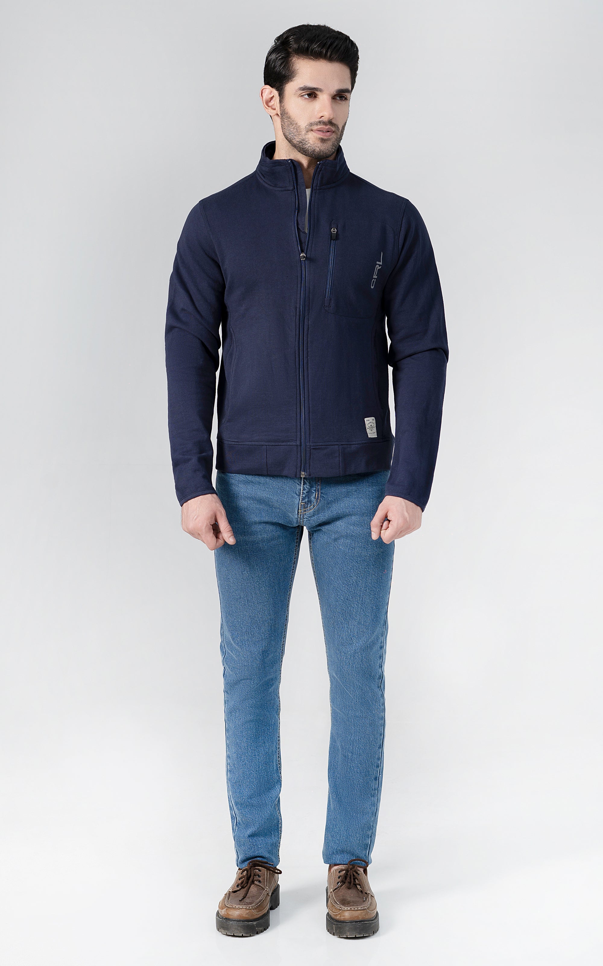MOCK NECK KNITTED JACKET NAVY