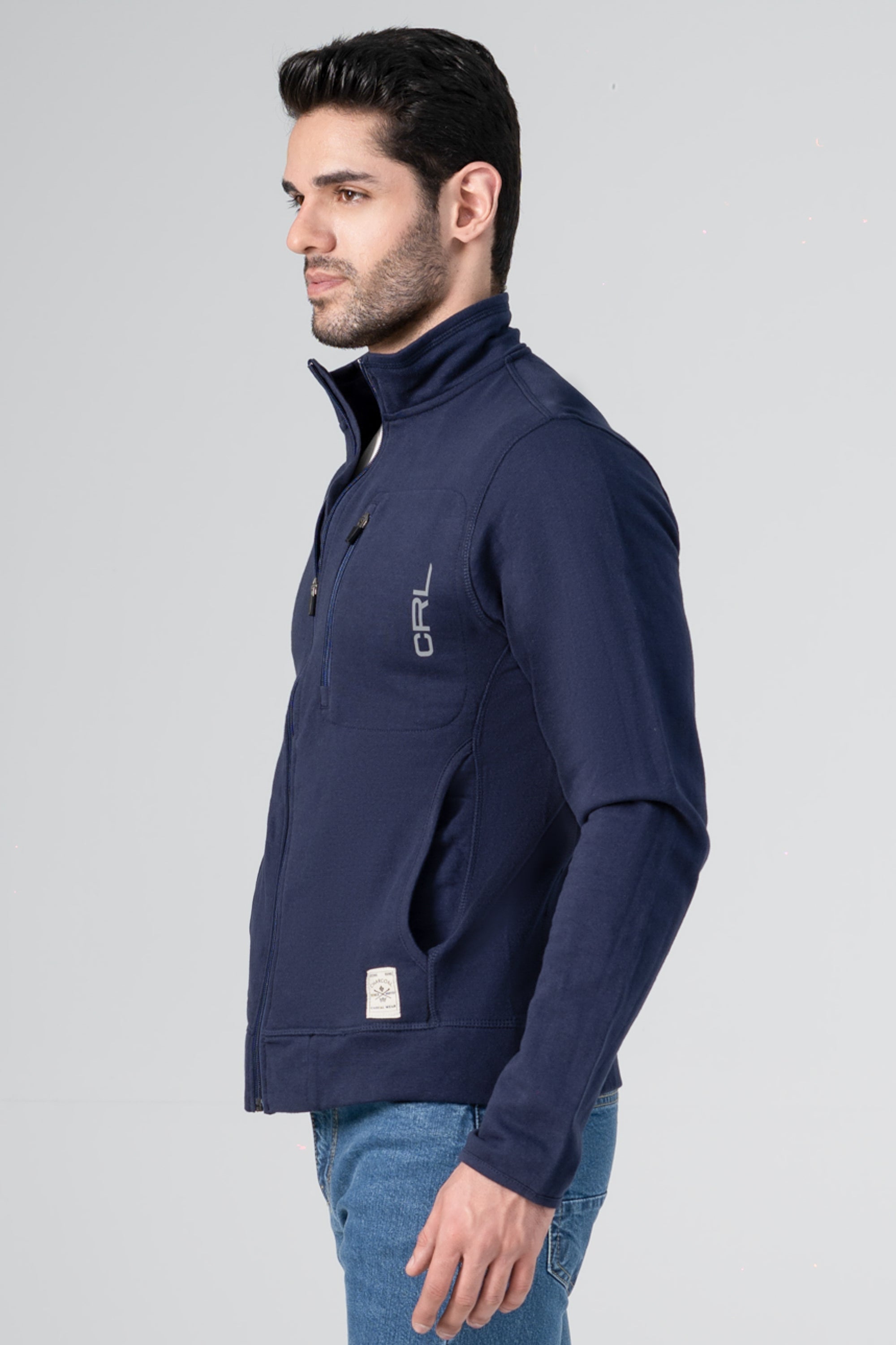MOCK NECK KNITTED JACKET NAVY