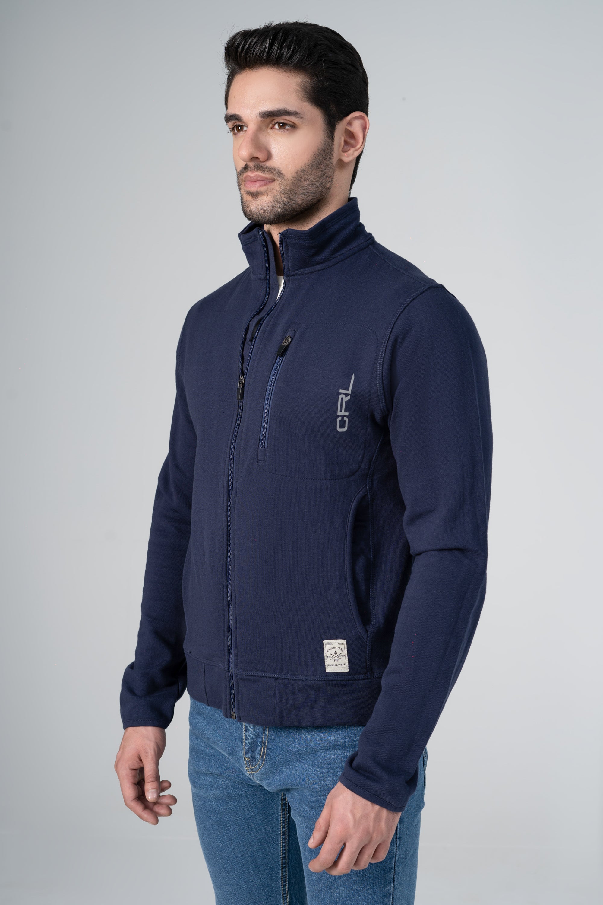 MOCK NECK KNITTED JACKET NAVY