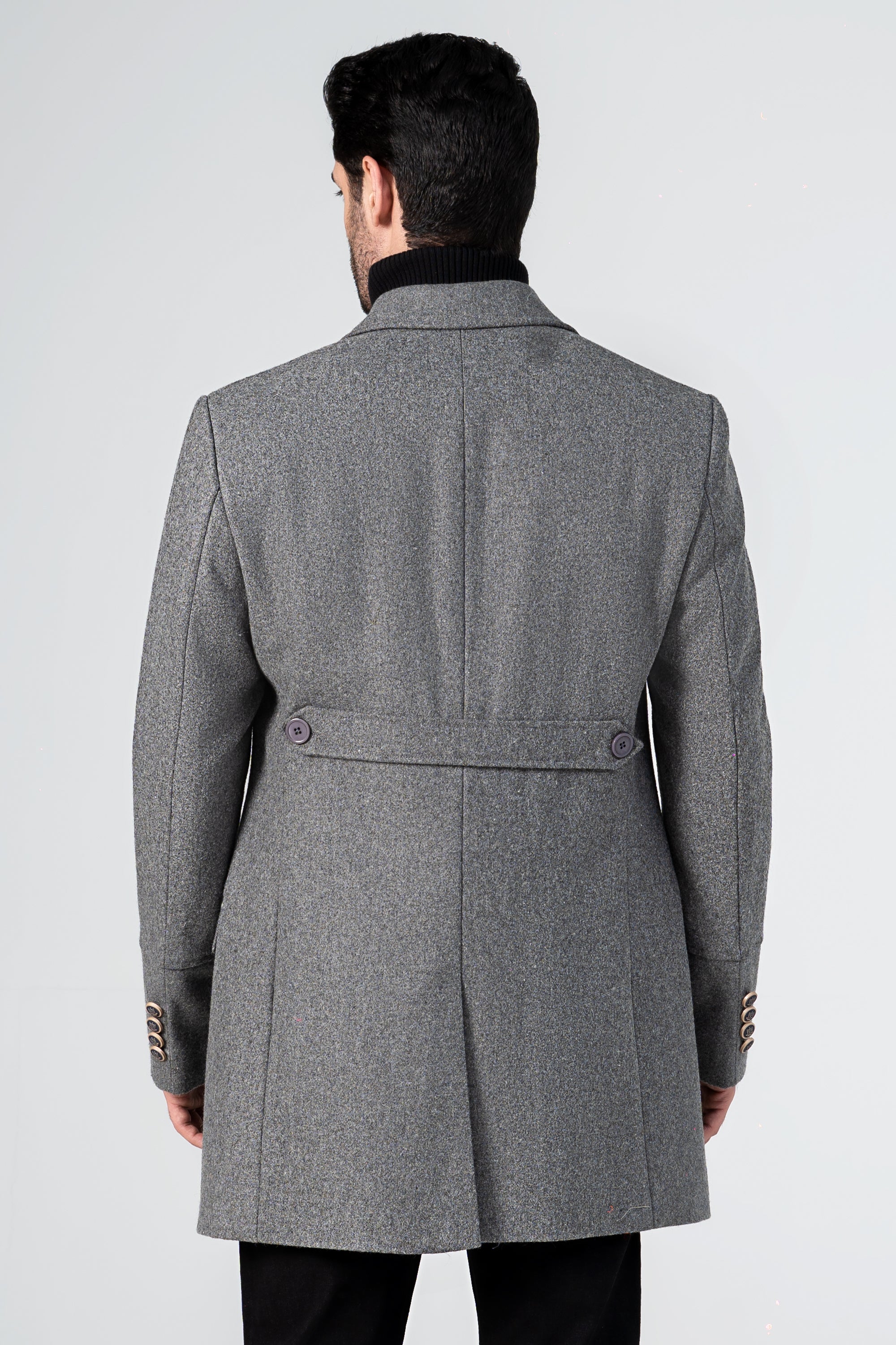 WOOLEN LONG COAT STEEL GREY