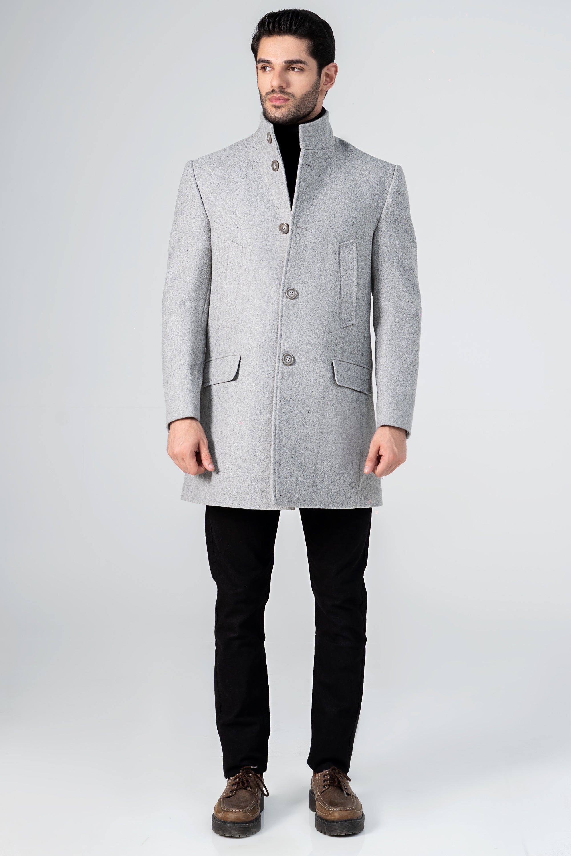 WOOLEN LONG COAT GREY