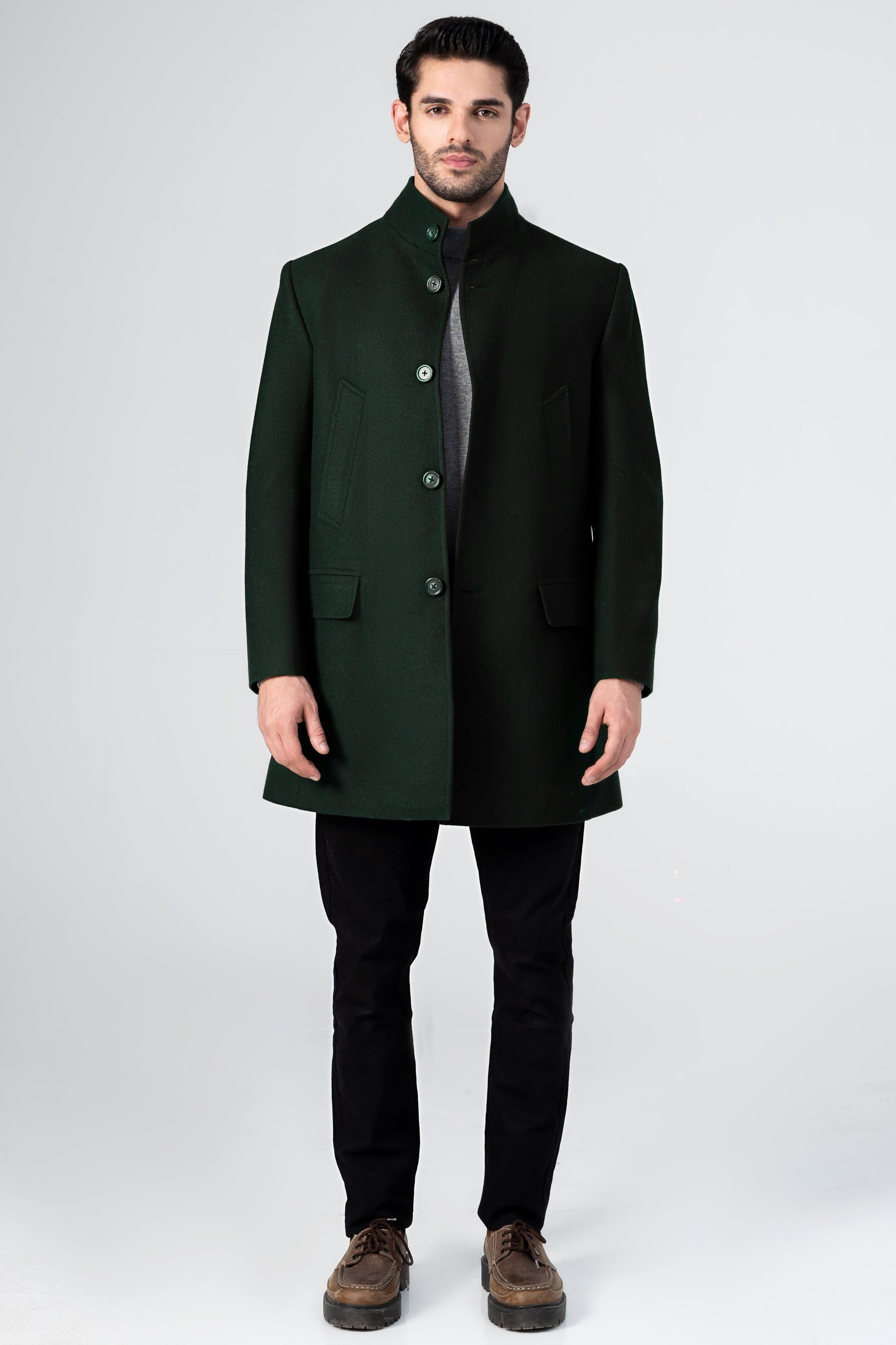 Pakistan Buy Woolen Coat Online Shop WOOLEN LONG COAT DARK GREEN