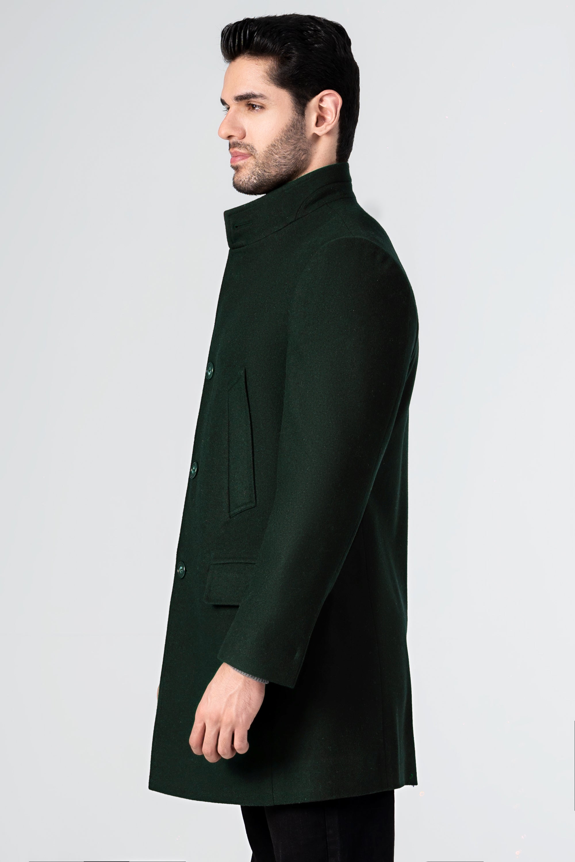 WOOLEN LONG COAT DARK GREEN