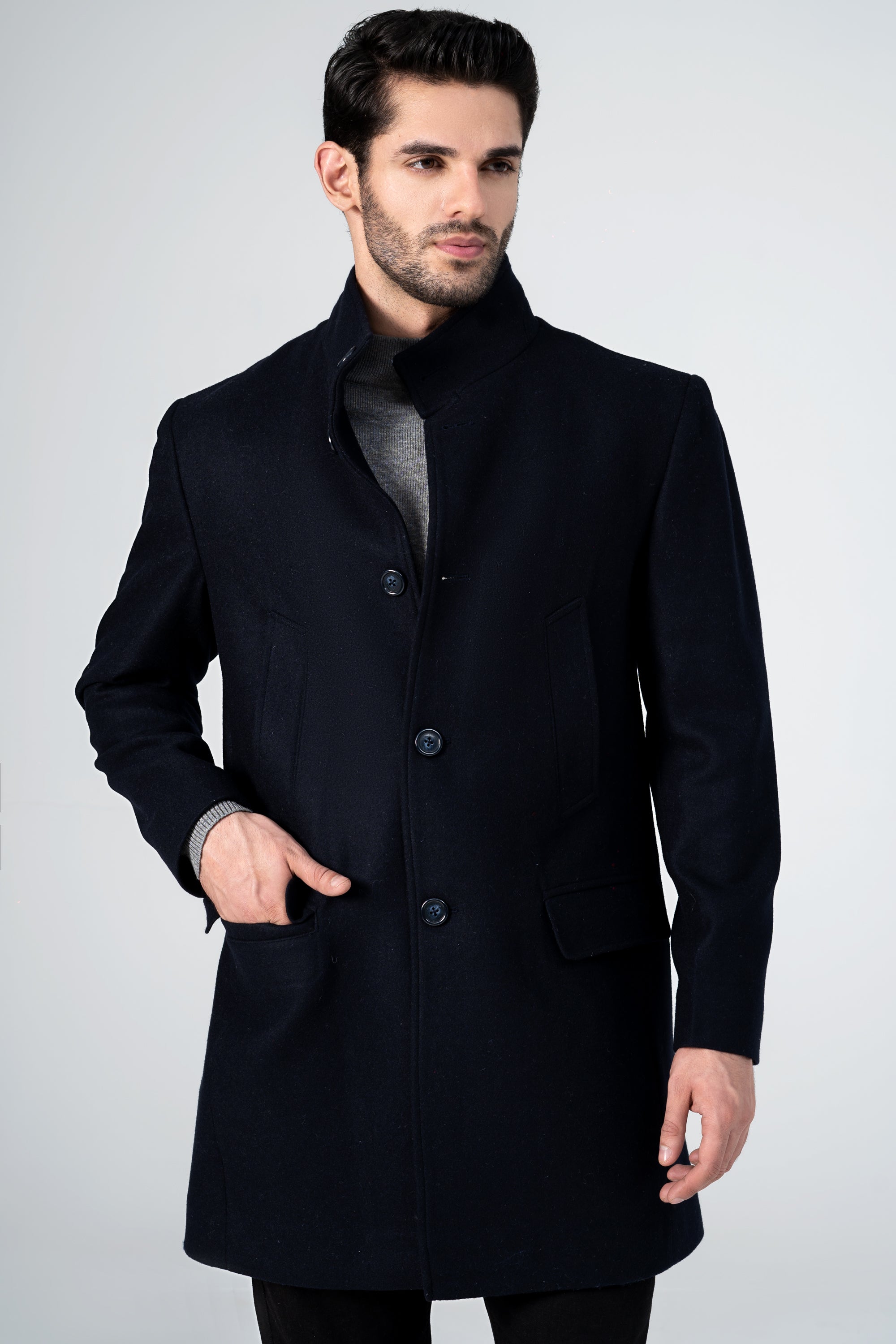 WOOLEN LONG COAT NAVY