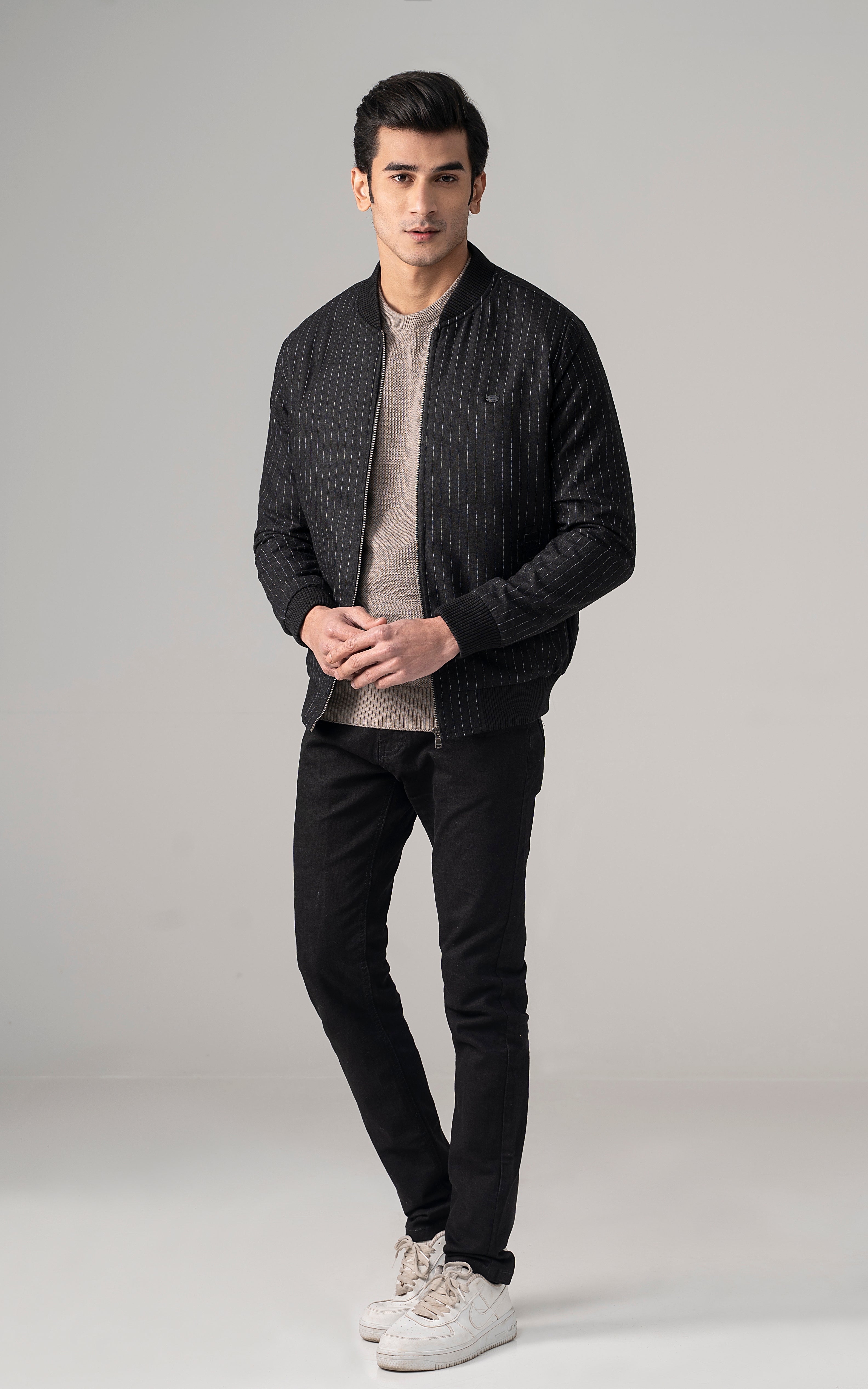 Wool Blend Bomber Jacket Black