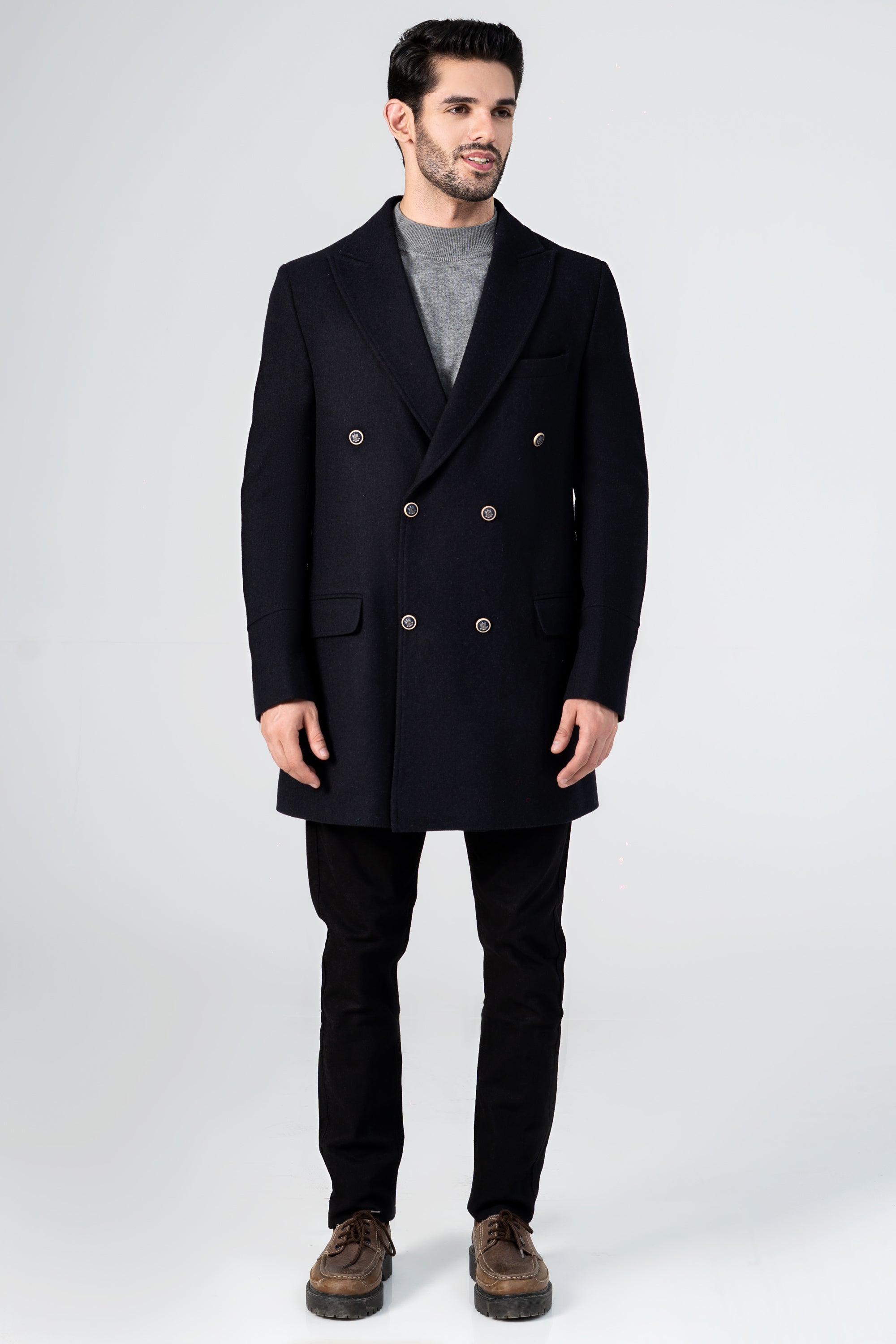 WOOLEN LONG COAT GREY BLACK