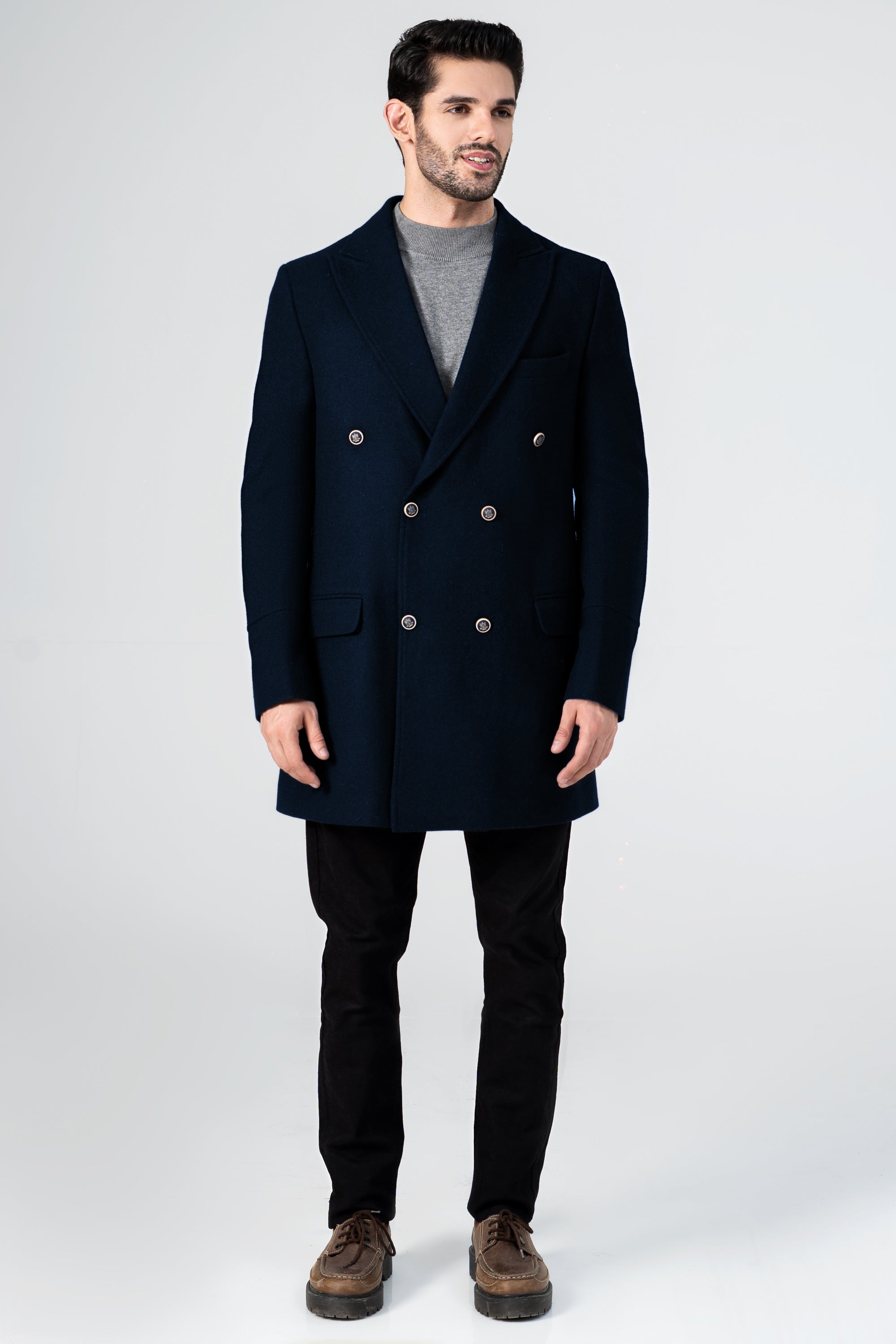 WOOLEN LONG COAT NAVY